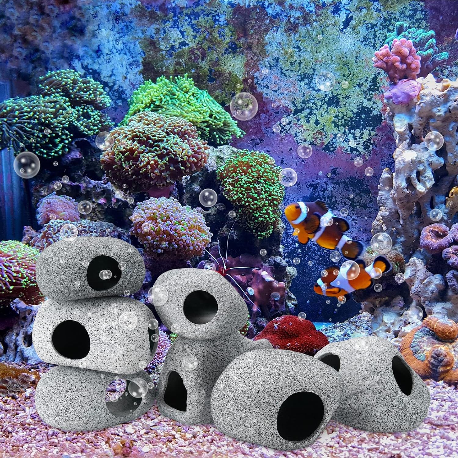 Lyrow 10 piezas de acuario escondido de roca apilable cueva de pecera para mascotas acuáticas para reproducir, jugar y descansar, refugios de