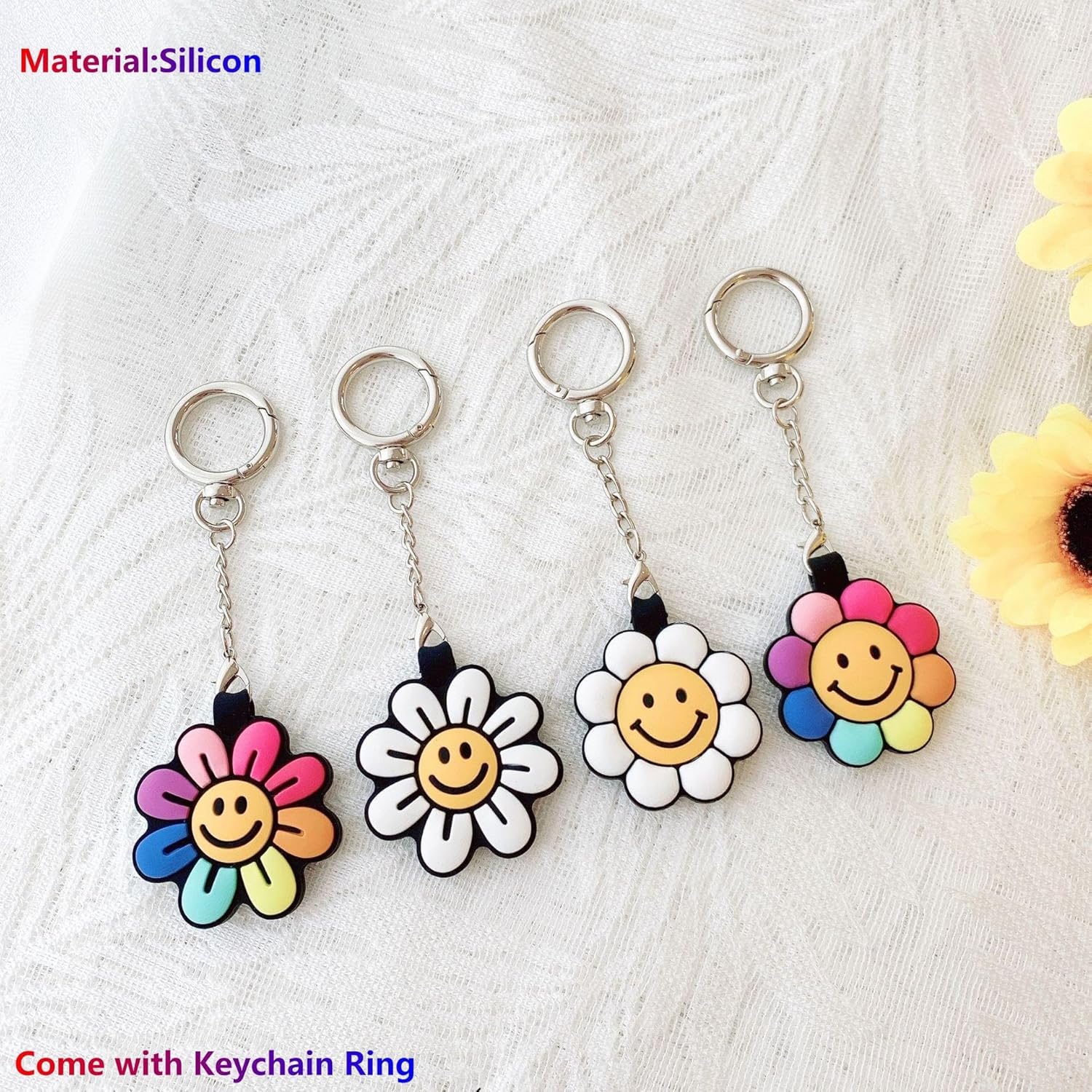 Bonito soporte para Airtag con llavero de diseño floral con llavero estilo girasol flexible de silicona con llavero para prevención de