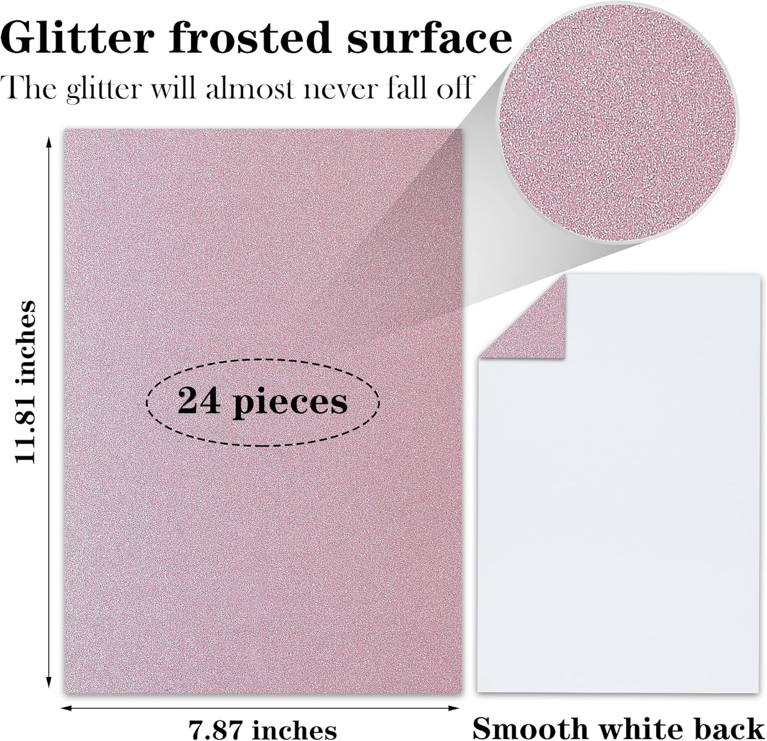 24 hojas de papel de cartulina con purpurina rosa, papel brillante A4 de primera calidad para álbumes de recortes, proyectos de bricolaje,