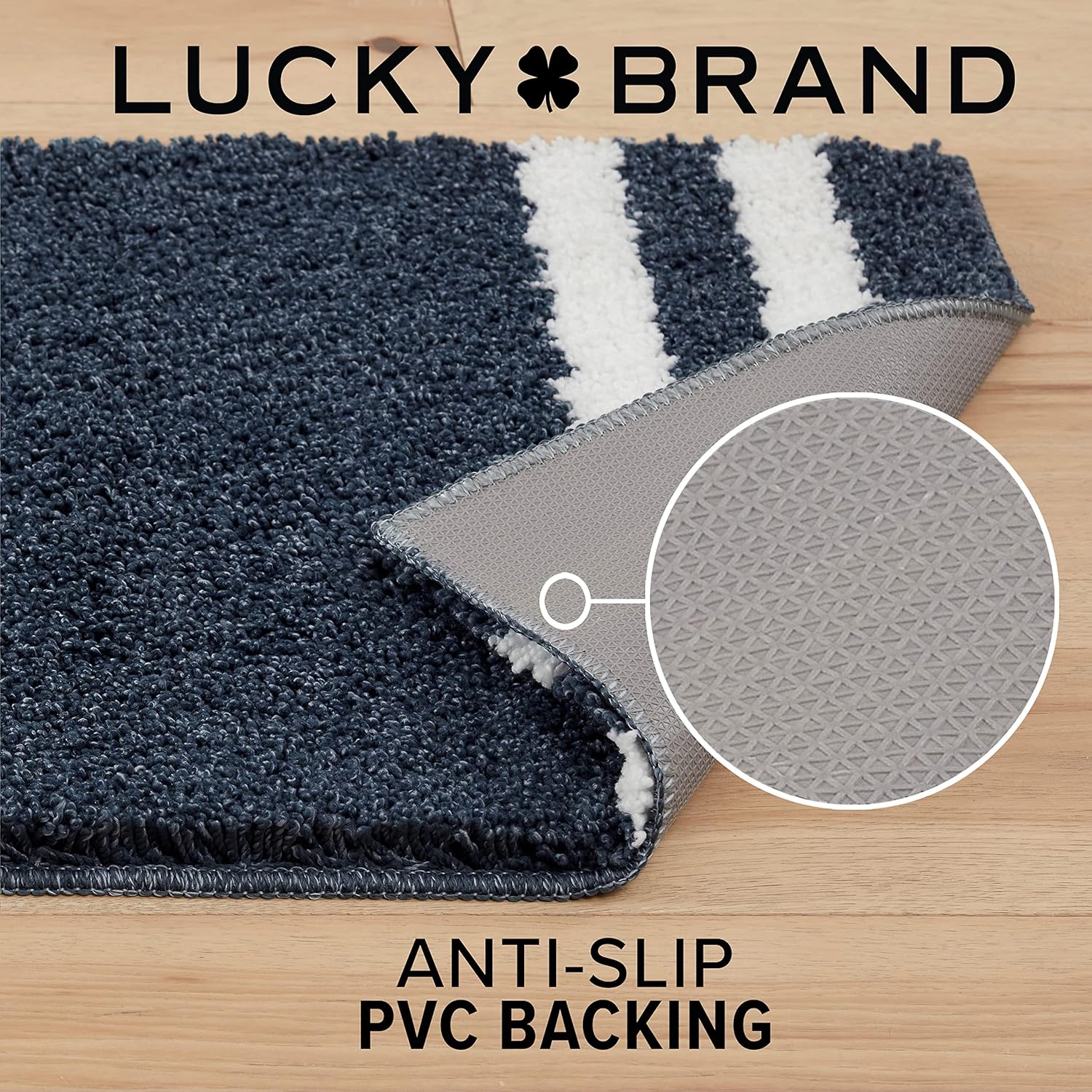 Lucky Brand Harden – Tapete de baño jaspeado a rayas, 17 x 24 pulgadas, azul marino