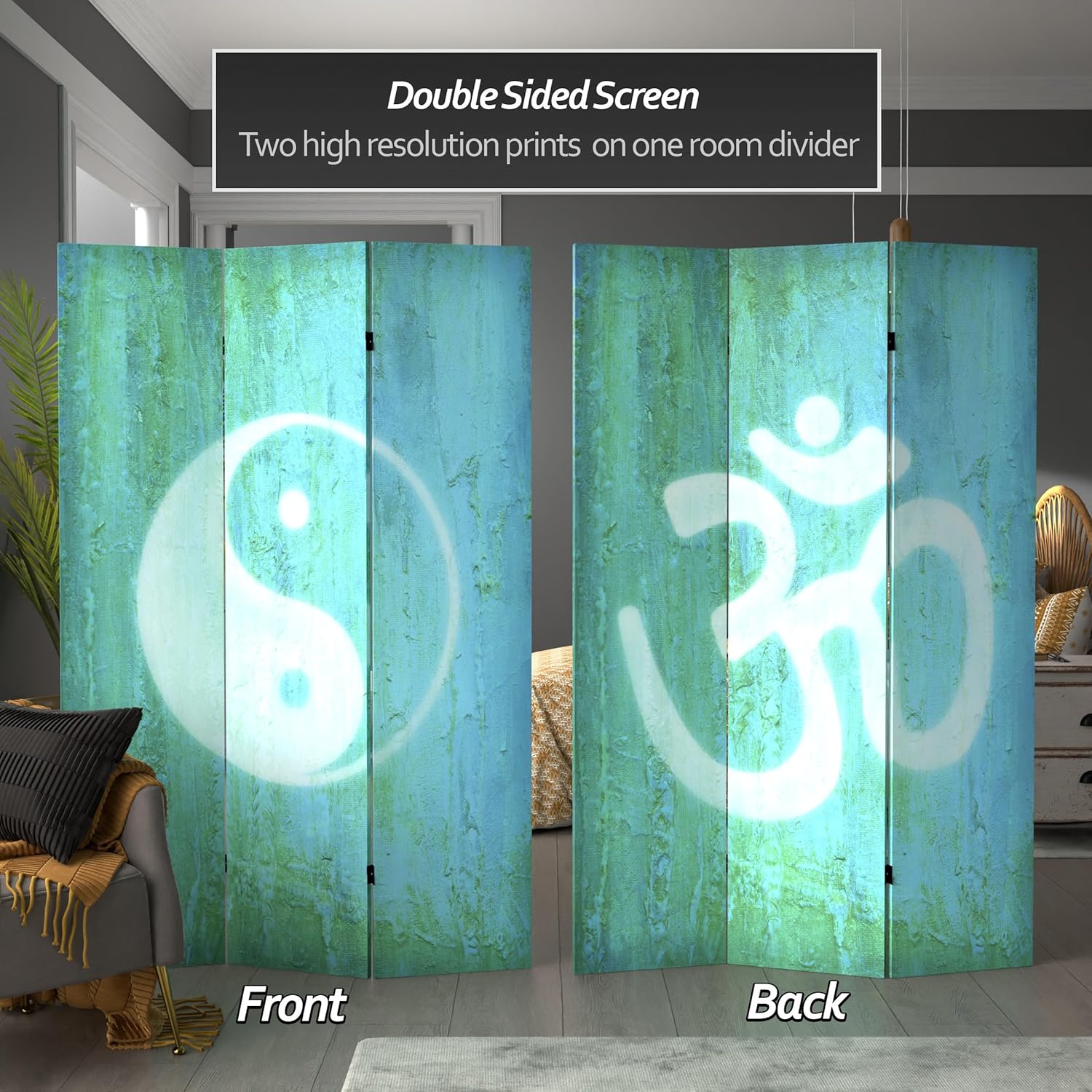 Oriental Furniture – Divisor de habitación de lona Yin YangOm de doble cara de 6 pies de alto