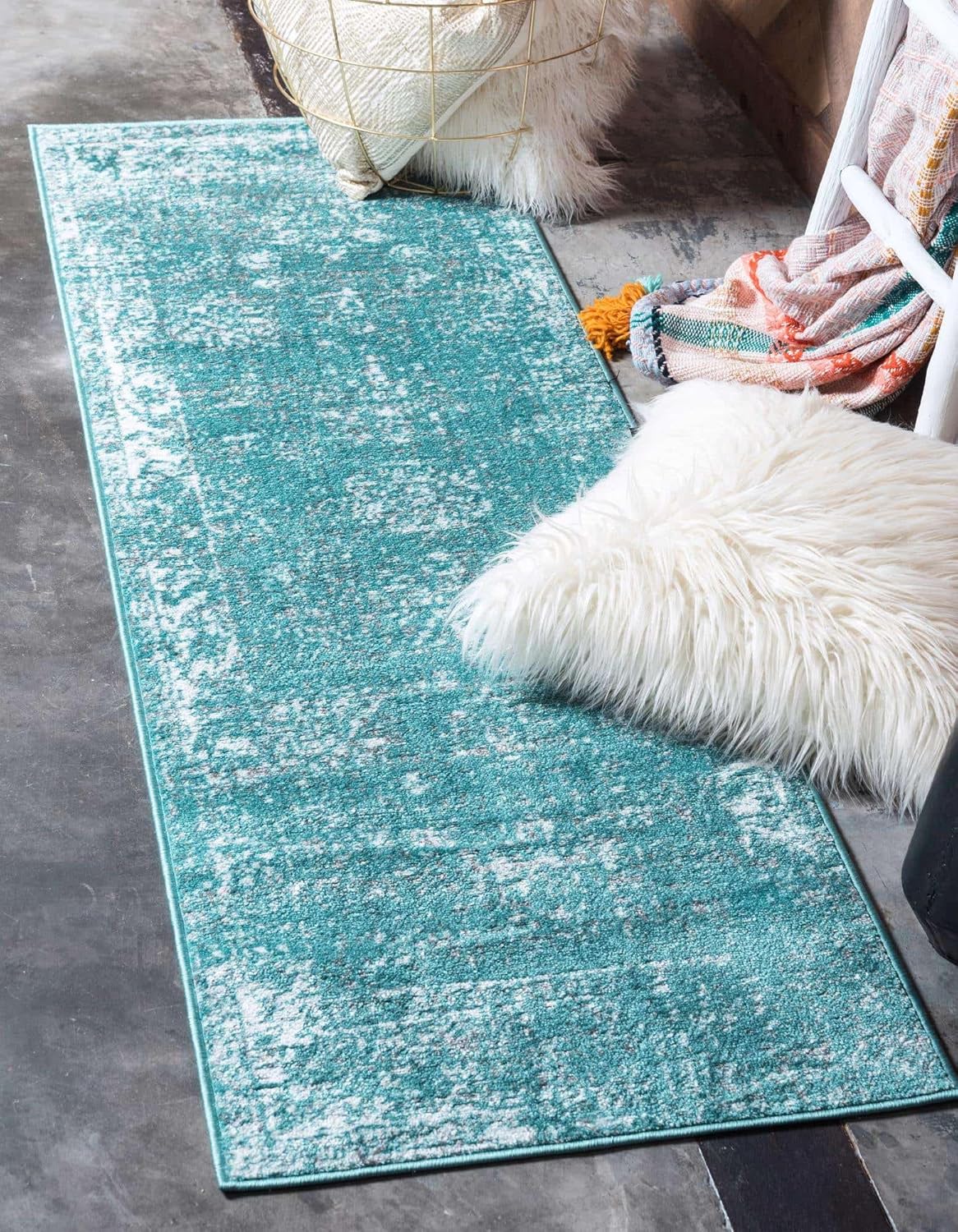 New Area Rug – Traditional – Vintage – Abstract – Indoor – Carpet – Collection (2′ x 13′ 1″ Runner, TurquoiseIvory)