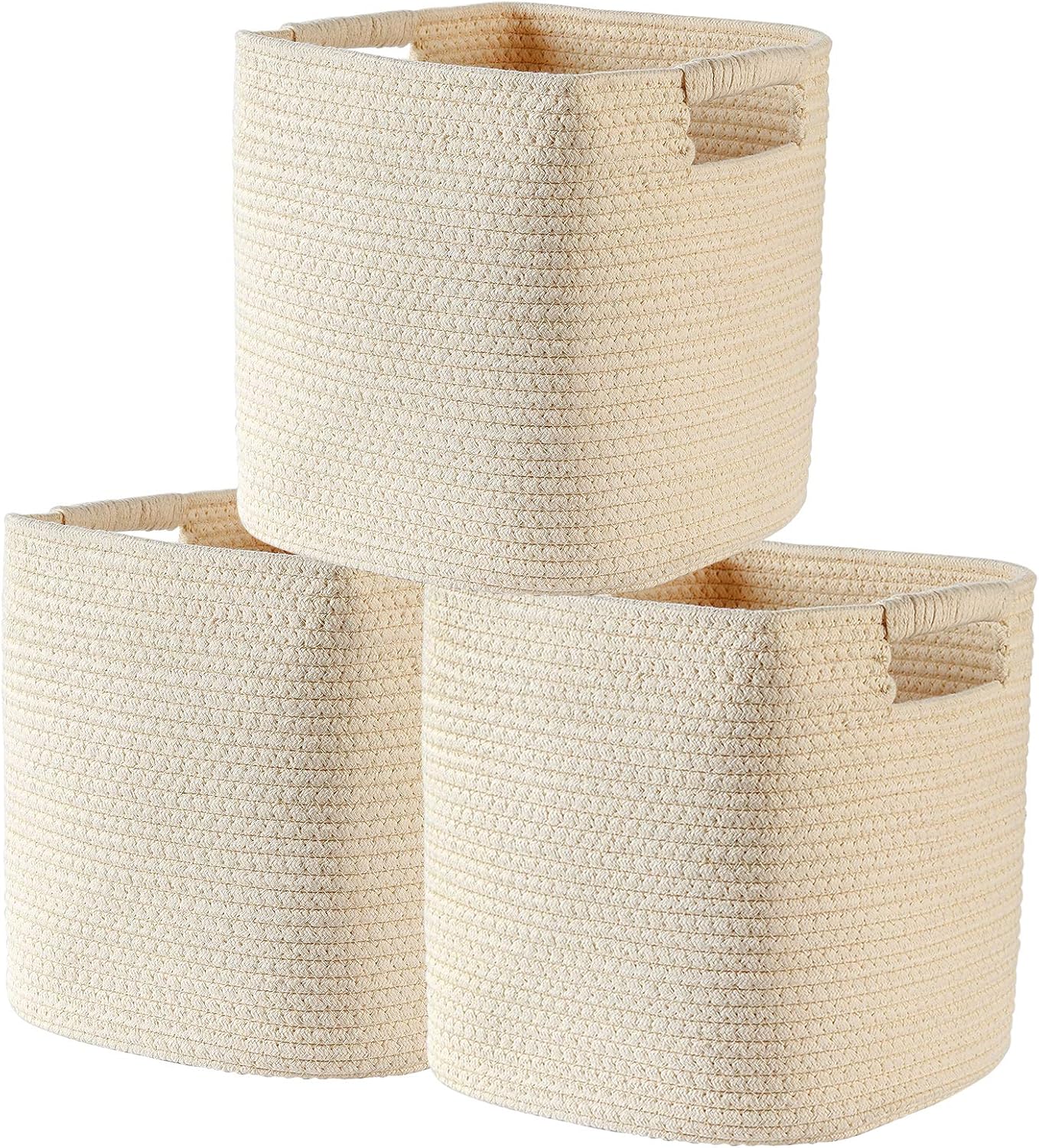 sunla Juego de 3 cestas de almacenamiento de cuerda de algodón tejida, canastas de almacenamiento plegables, cesta de cuerda decorativa duradera