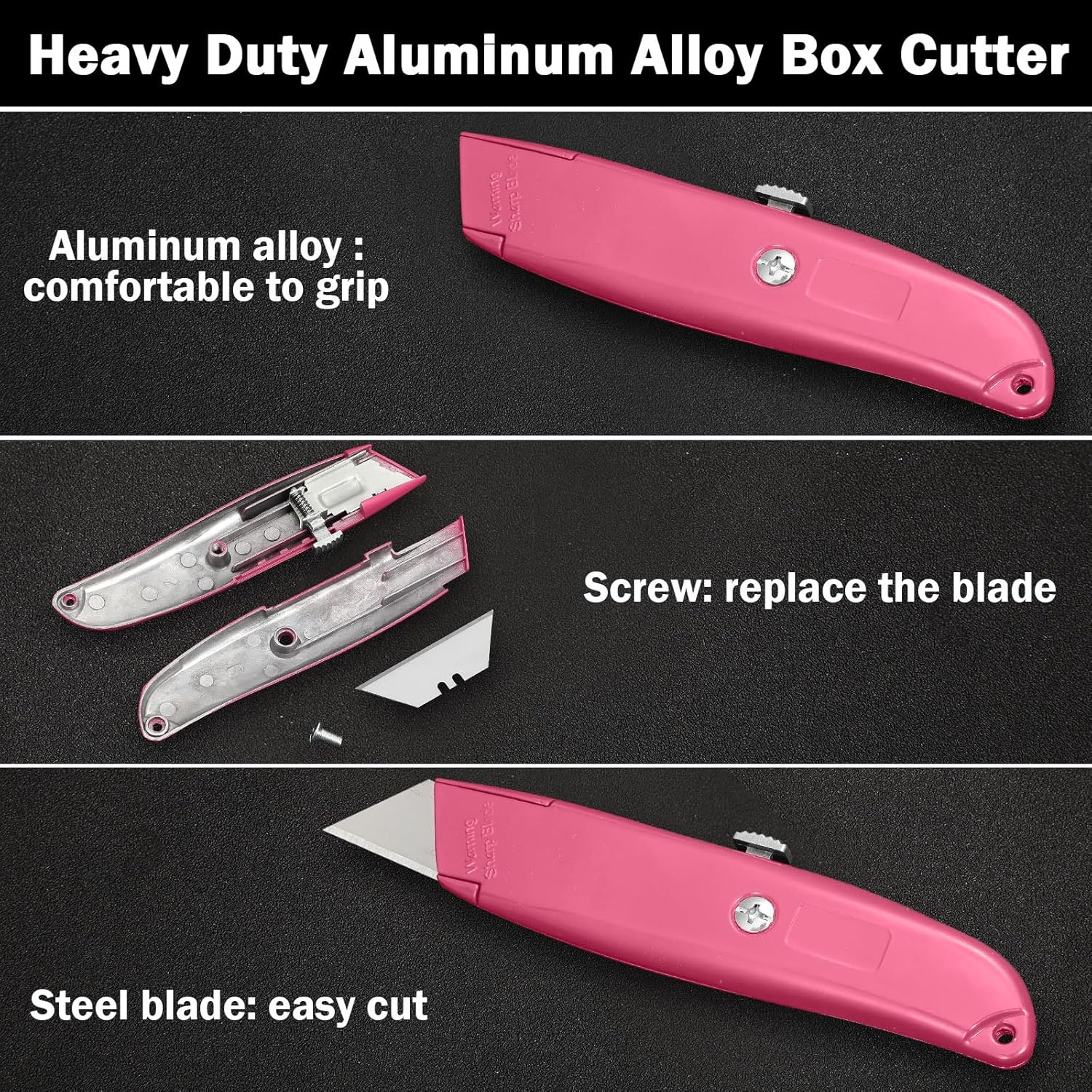 Reginary Cuchillo utilitario retráctil de 20 piezas de aleación de aluminio resistente para cartón, cajas y cartones, bricolaje, fábrica, hogar y