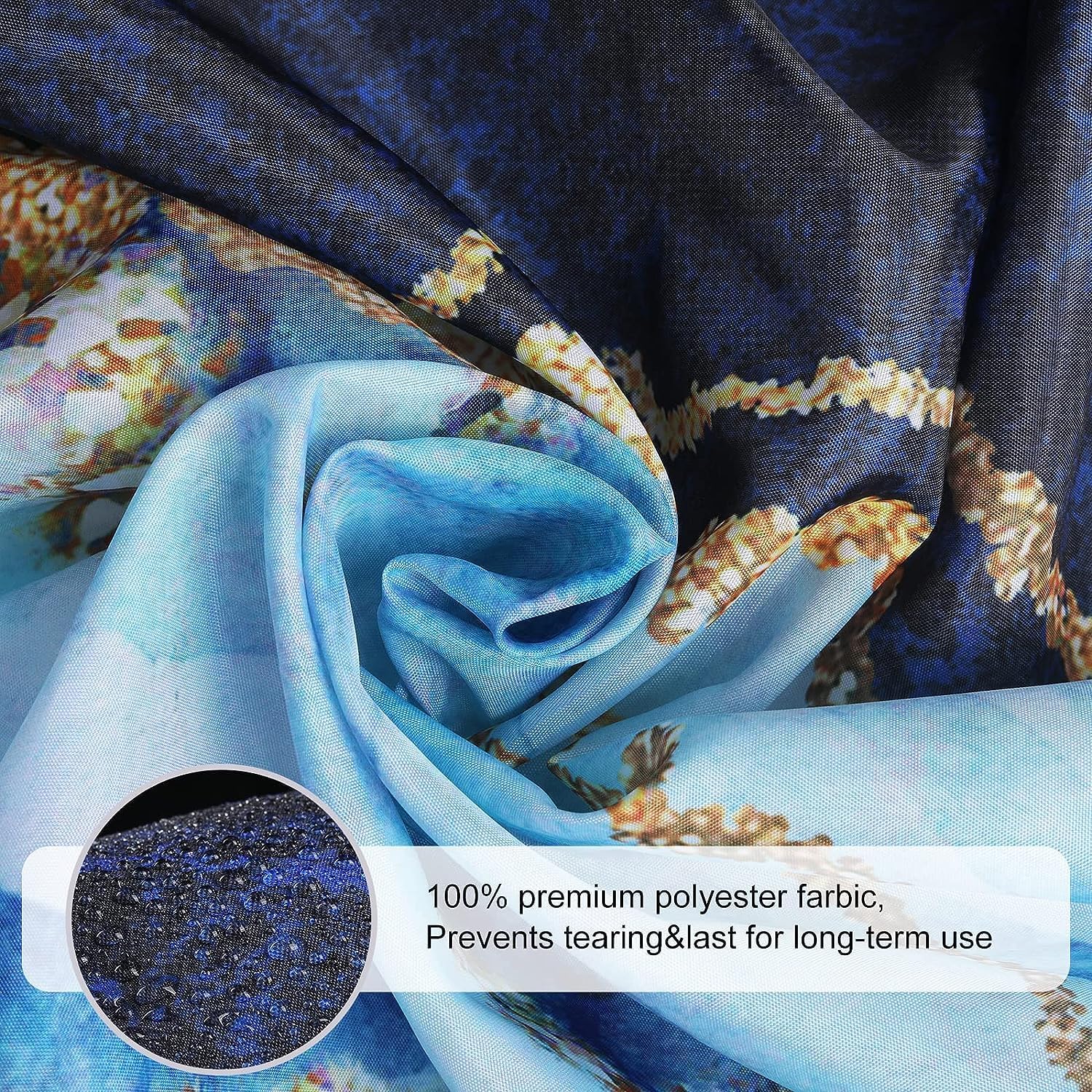 Cortina de ducha de mármol, juego de cortina de ducha de mármol azul, abstracto de lujo azul dorado con textura de vetas de mármol para baño, tela