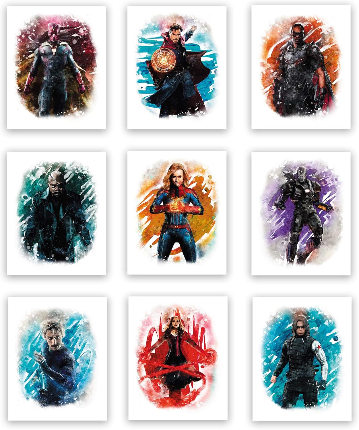 Avengers Superhero (juego 2) impresiones artísticas en acuarela (sin marco)  Gran regalo conjunto de 10 (8 x 10)  Perfecto para decoración de