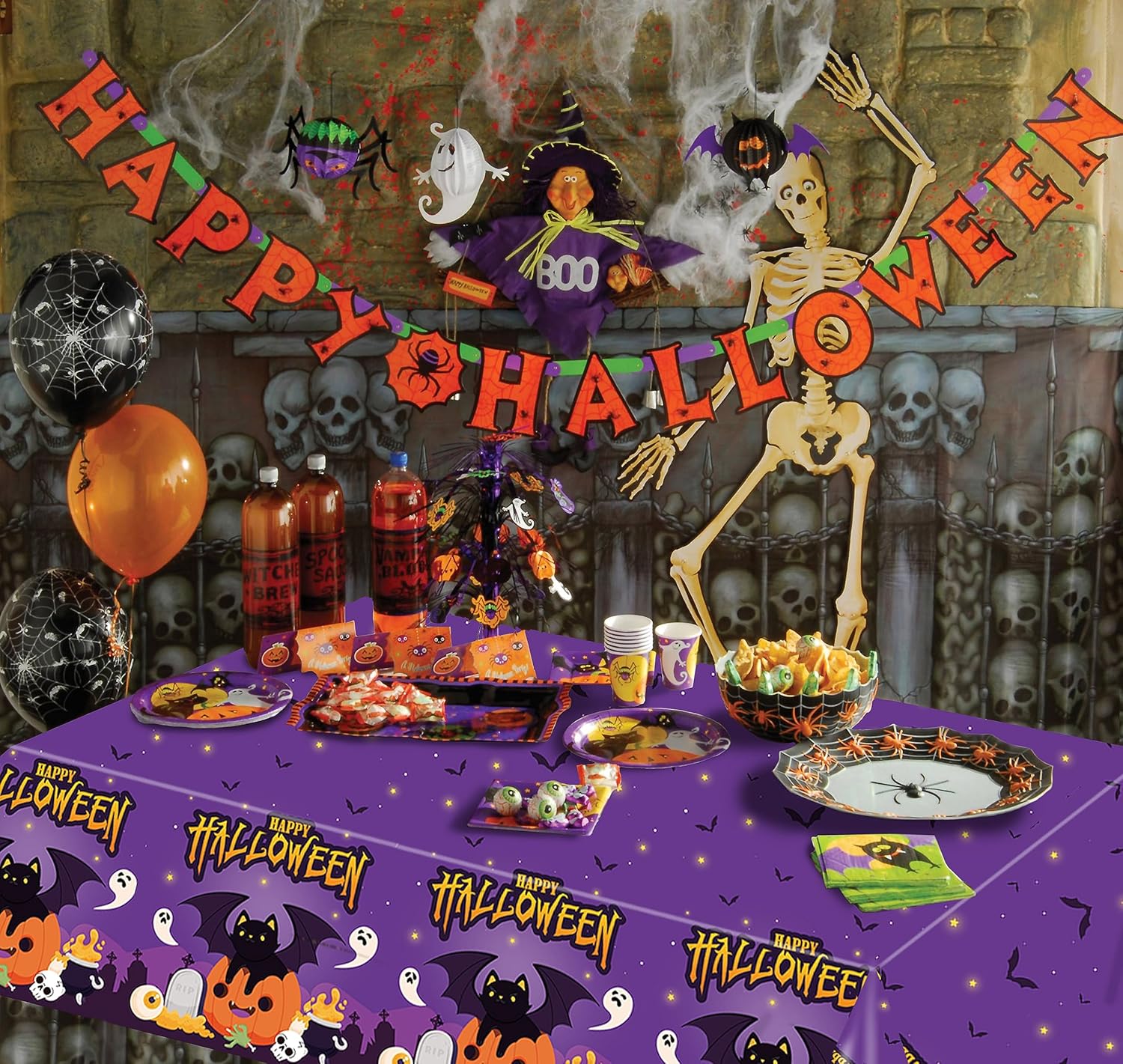 Mantel rectangular de Halloween, paquete de 2 manteles desechables de Halloween de 54 x 108 pulgadas, para niños, tela de araña y patrón de