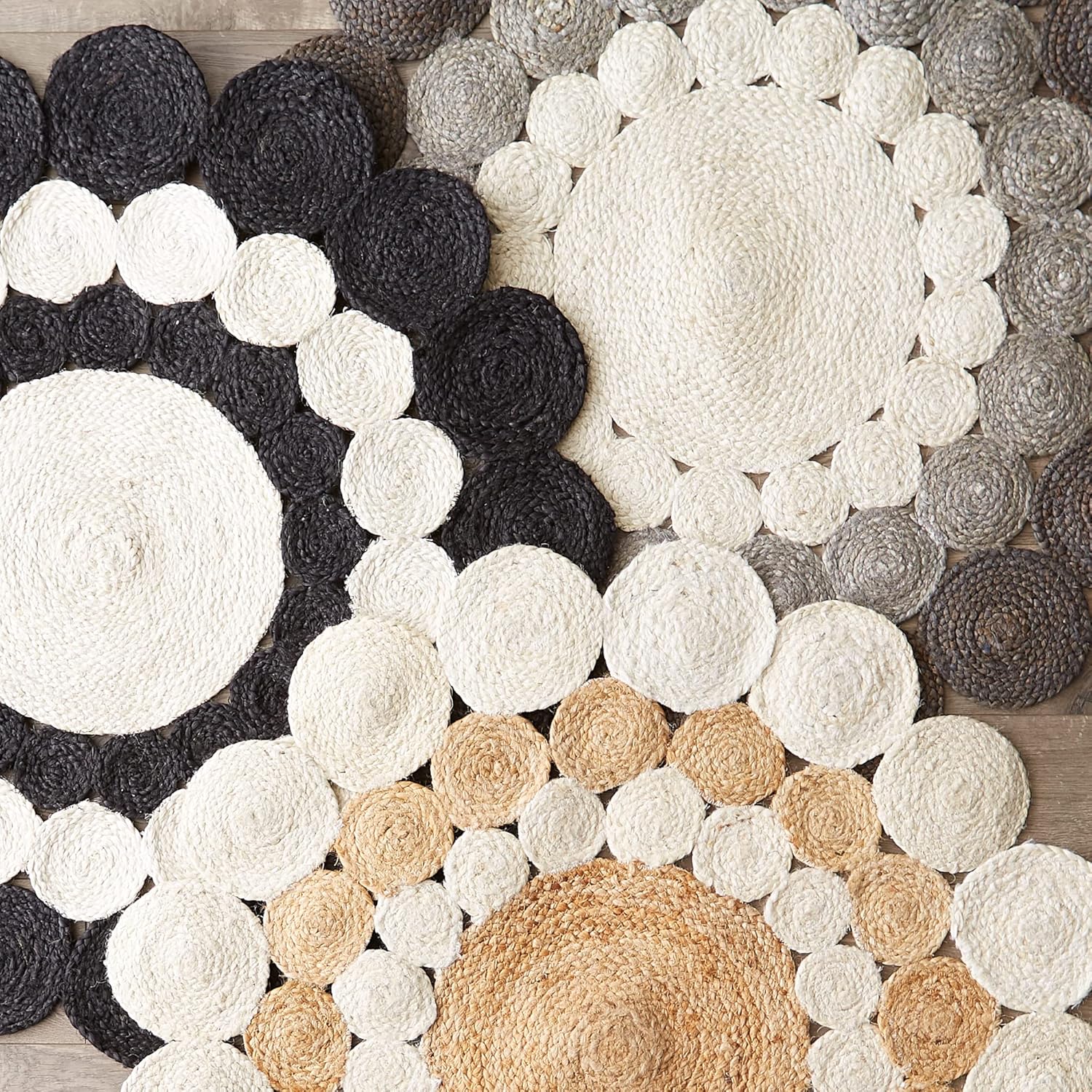 DII Woven Rug Collection – Alfombra trenzada de yute, 3 pies, redonda, color negro y blanco