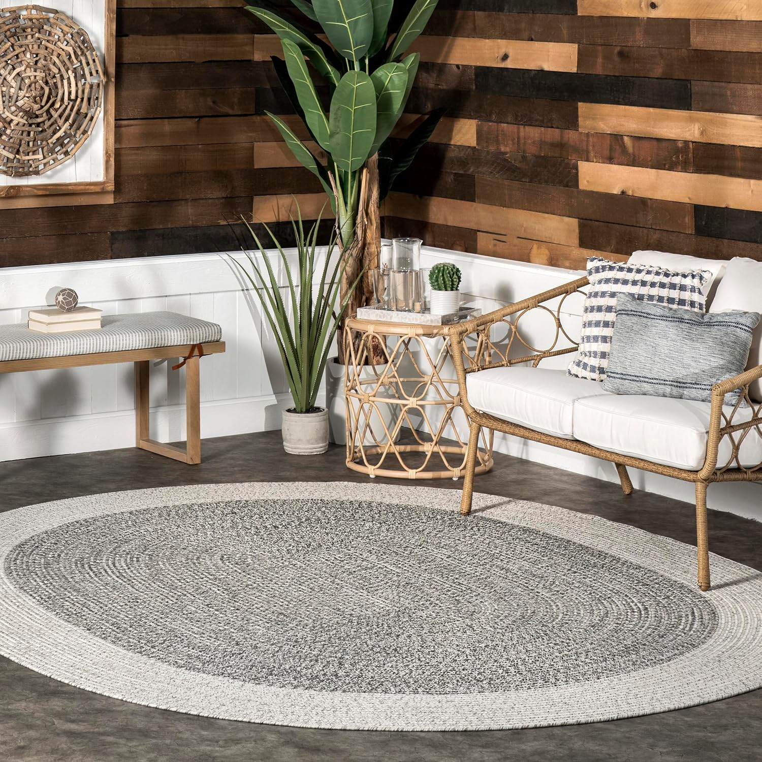 nuLOOM Oralia alfombra trenzada para interiores y exteriores, 5 pies x 8 pies, ovalada, color gris