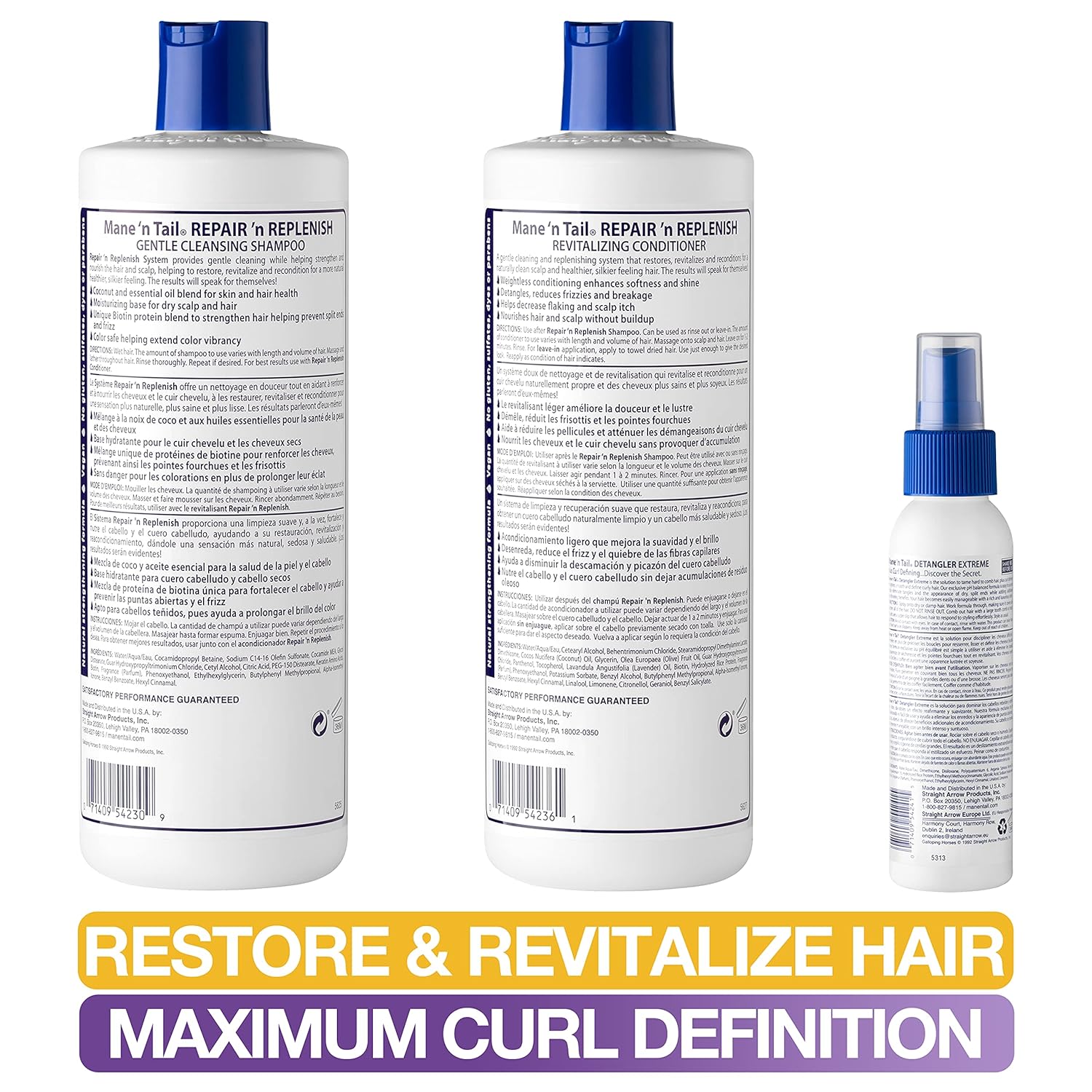 Mane ‘n Tail Sistema de limpieza y reposición suave sin sulfato para rizos de cabello natural y rizado fórmula vegana (15.2 juegos con desenredante)