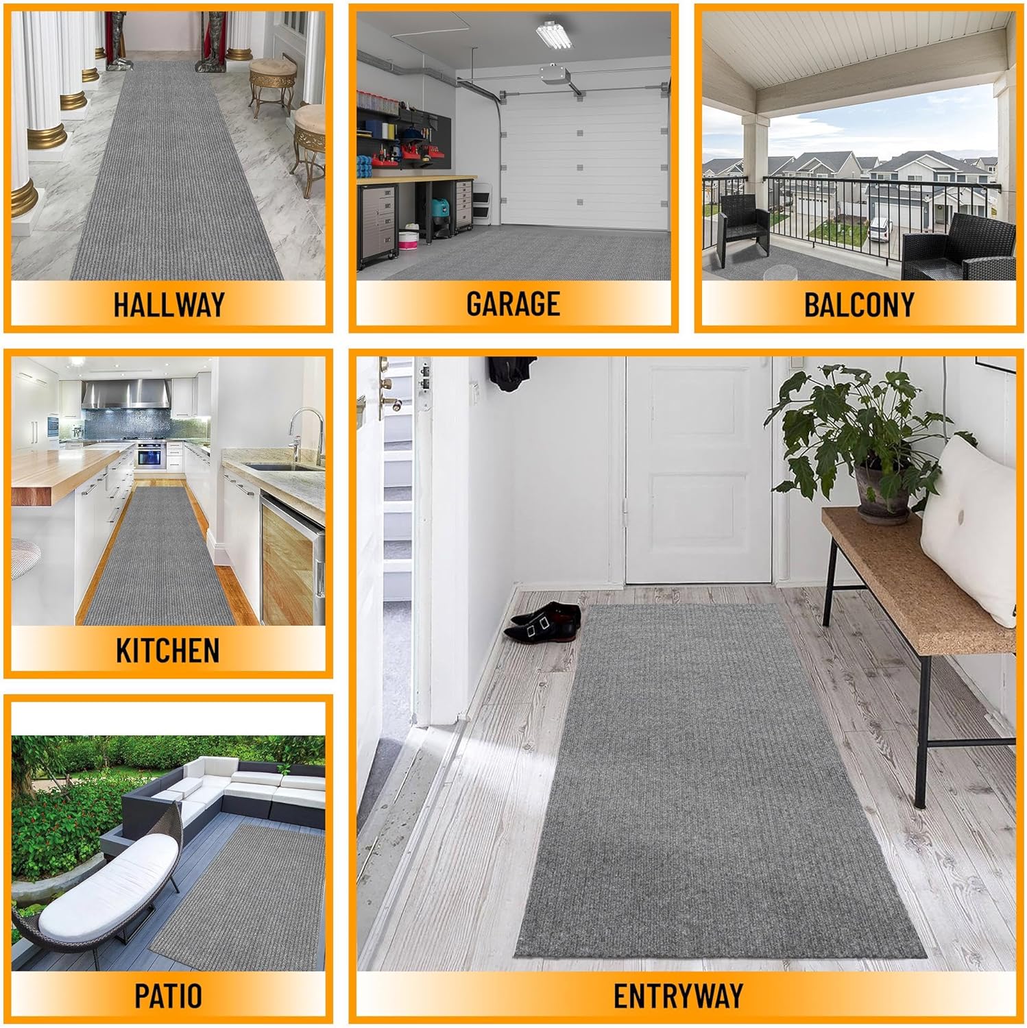 Scrape Rib – Alfombra antideslizante de goma de 3 x 7 pies, para interiores y exteriores, impermeable, para pasillo, cocina, sala de estar, garaje,