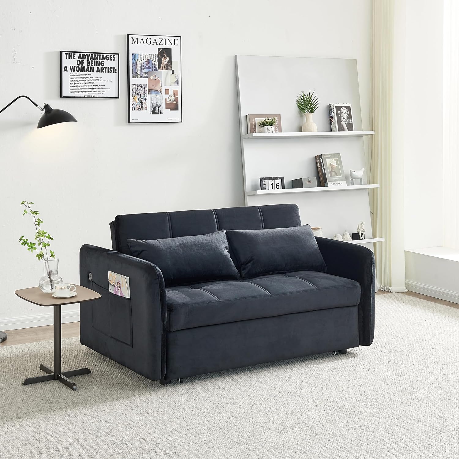 Sofá biplaza convertible 3 en 1, sofá futón con cama extraíble, sofá biplaza pequeño con respaldo reclinable, muebles de sala de estar, sofá cama,