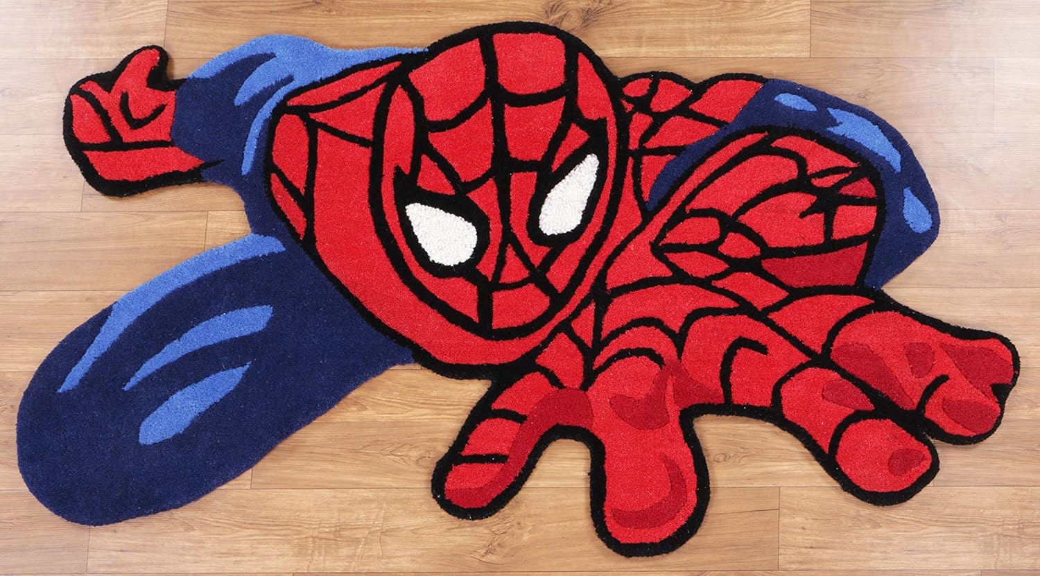 Alfombra de área de Spider Man de 2 pies 3 pulgadas x 4 pies hecha a mano con copetudo, 100% lana de Spiderman para niños y niñas