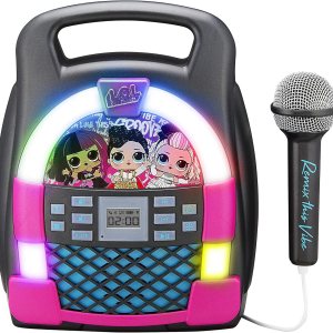 Remix OMG Máquina de karaoke Bluetooth Reproductor de MP3 portátil con espectáculo de luces LED de discoteca, almacena horas de música con memoria Remix OMG Máquina de karaoke Bluetooth Reproductor de MP3 portátil con espectáculo de luces LED de discoteca, almacena horas de música con memoria