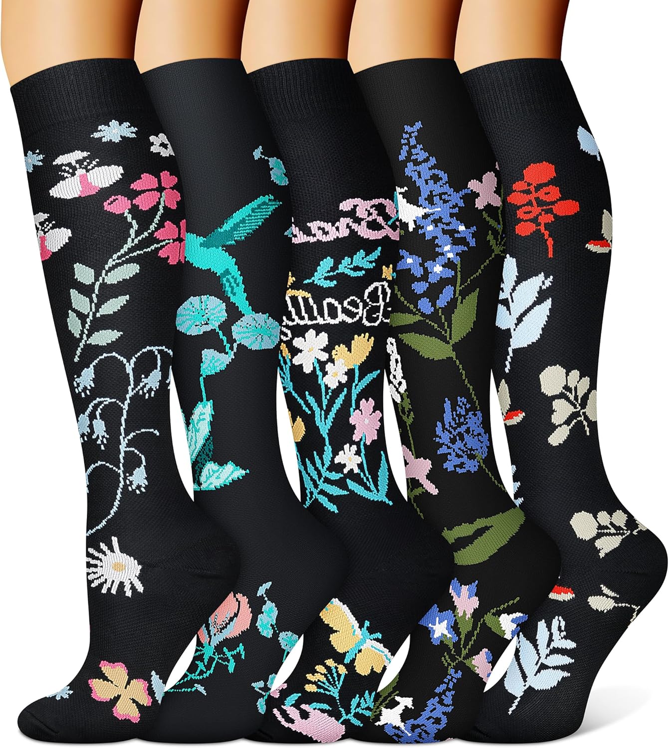 FEYHAY Calcetines de compresión de cobre (5 pares) de 15-20 mmHg, la circulación es la mejor atlética y diaria para hombres y mujeres, correr,
