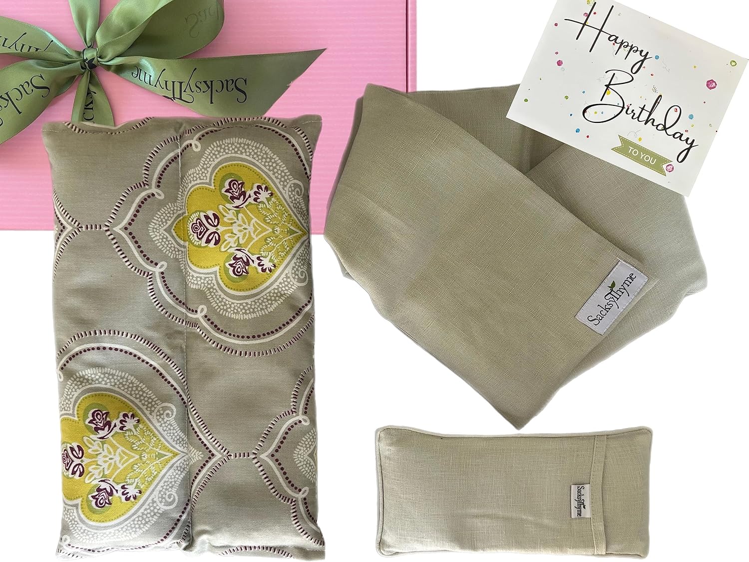 Juego de regalo de cumpleaños  3 piezas  Almohadilla térmica lavanda, envoltura de cuello de lino y almohada de lino  Juego de regalo de cumpleaños