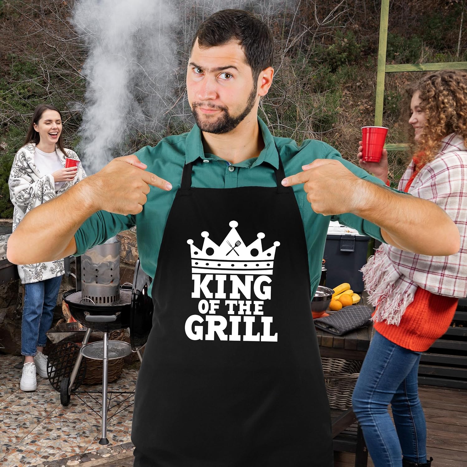 Delantales personalizados para barbacoa para hombres, divertido delantal de cocina para barbacoa en algodón negro, ajustable con 2 bolsillos, tamaño