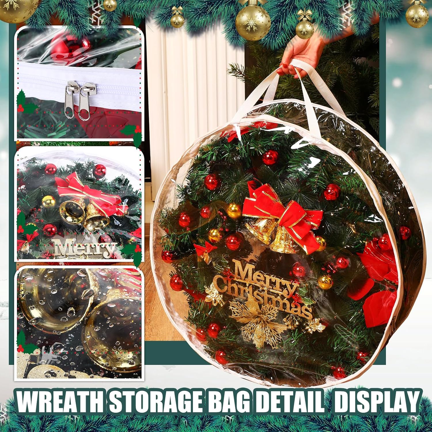 Shappy 4 bolsas grandes de almacenamiento para coronas de Navidad de 36 pulgadas, contenedor de almacenamiento de coronas de temporada con