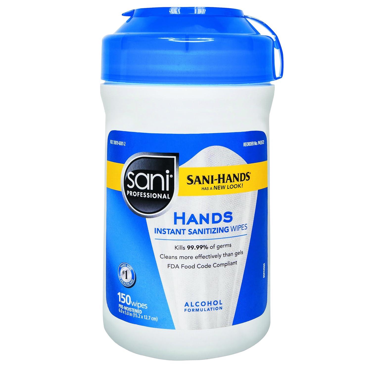Sani Professional P43572 Sani-Hands – Toallitas desinfectantes Tencel, 5 pulgadas de ancho x 6 pulgadas de largo, color blanco (paquete de 12)