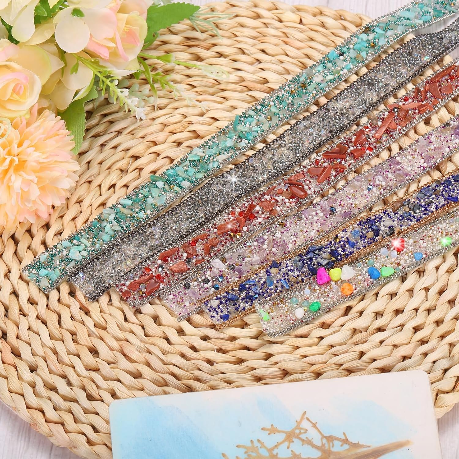 MECCANIXITY Cadena de cinta de diamantes de imitación con cuentas de cristal termoadhesivo de 3.28 pies x 0.8 pulgadas para ropa, bolsa, zapatos,