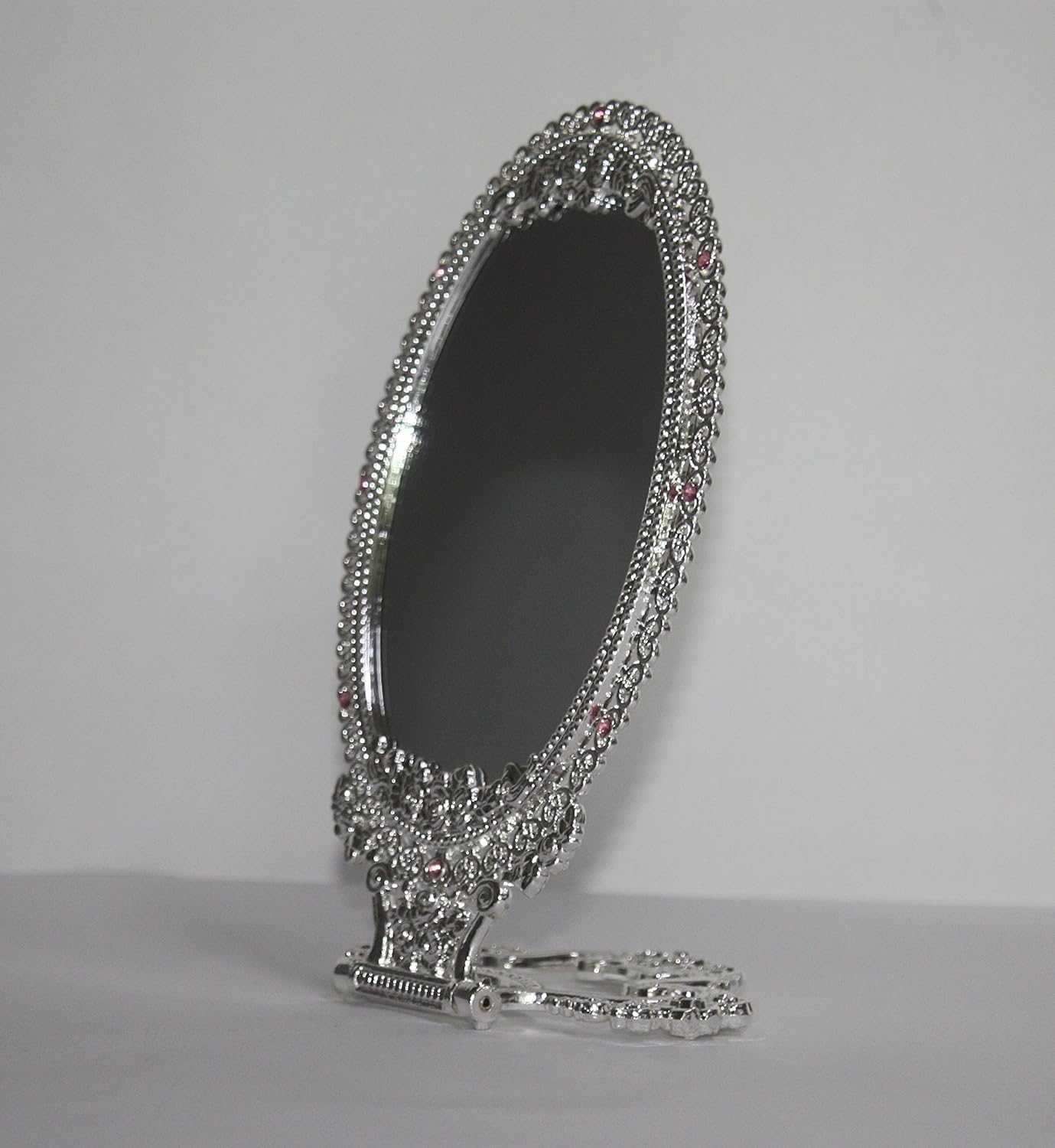 SEHAMANO – Espejo de mesa de maquillaje con diseño de rosas y corazones pequeños, estilo vintage, con diseño de rosas y corazones pequeños, espejo
