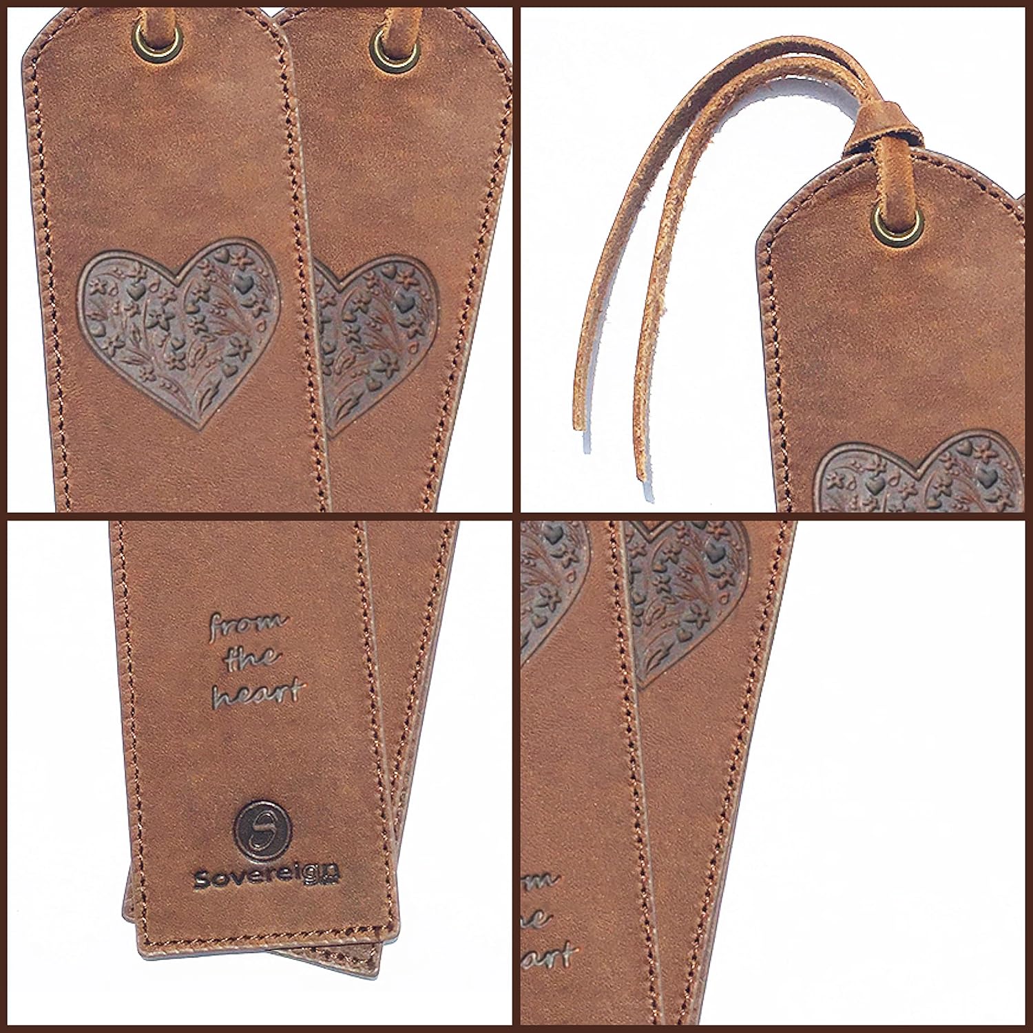 Marcapáginas de cuero hecho a mano con diseño de corazón, 2 marcas de cuero auténtico, marcadores únicos para hombres, mujeres y niños  Gran regalo