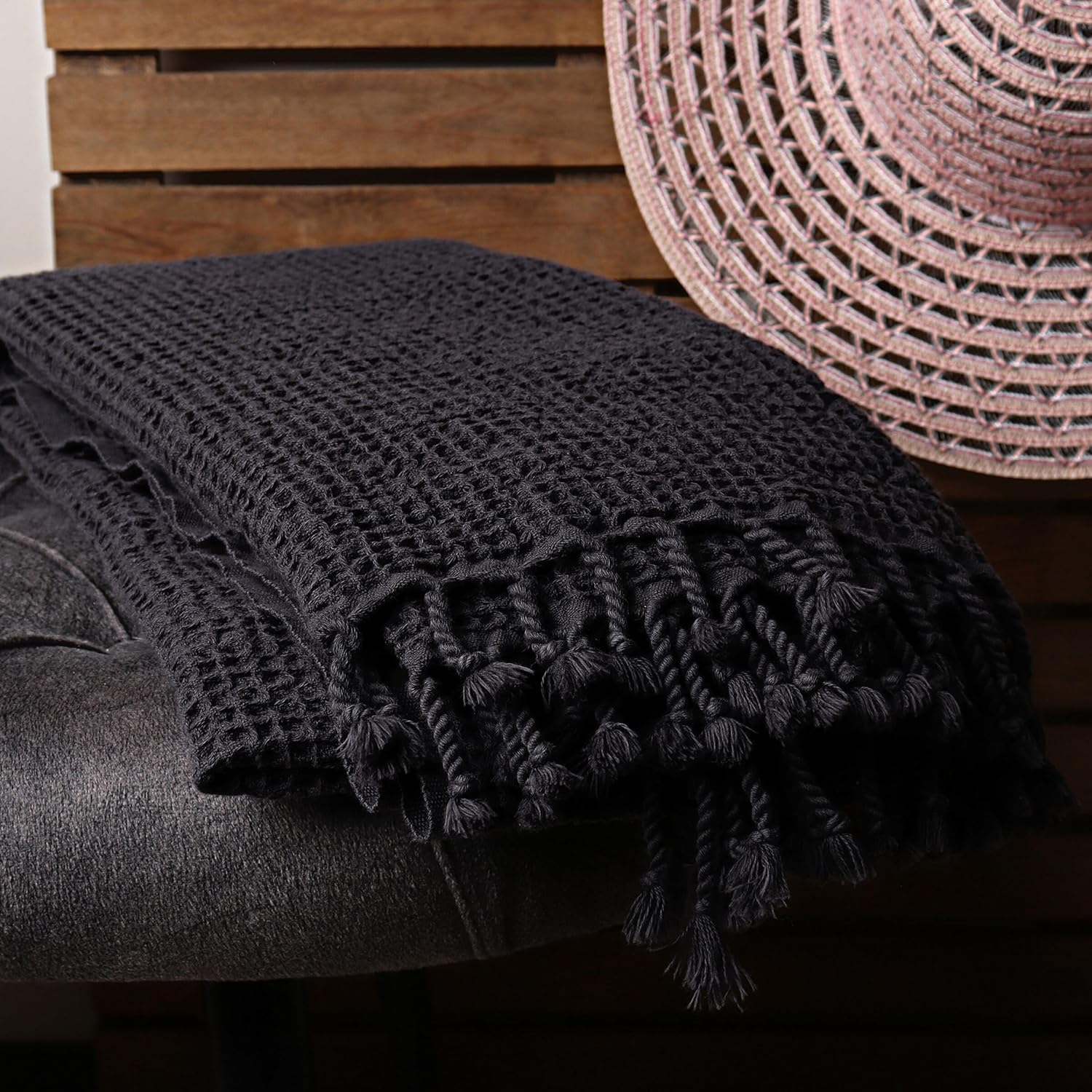 PÜSKÜL – Toallas de baño y playa finas de calidad suave, 67 x 33 pulgadas, paquete de 2 unidades (negro)