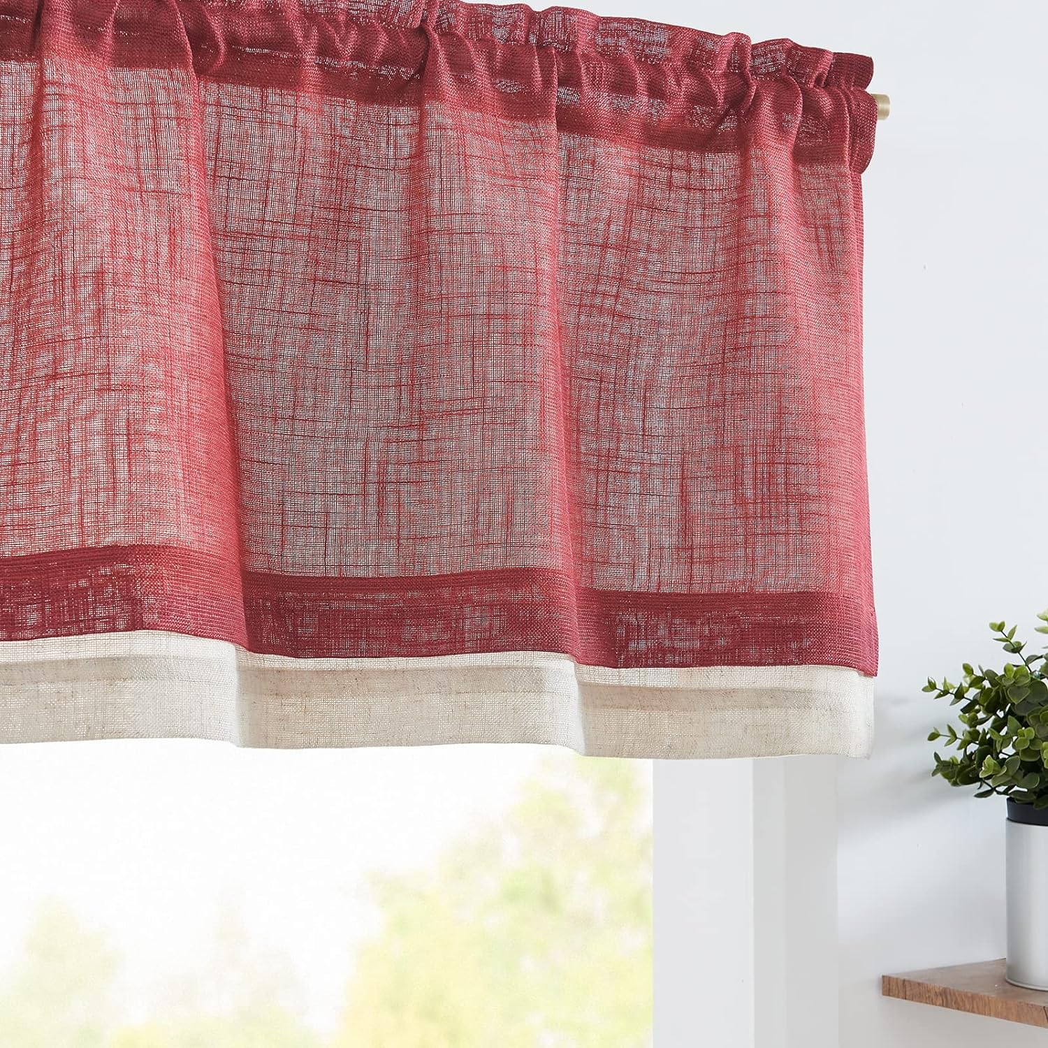 jinchan Cenefa de lino para ventanas, cenefa de granja para sala de estar, cenefa cruzada de 16 pulgadas, cenefa de ventana de doble capa para