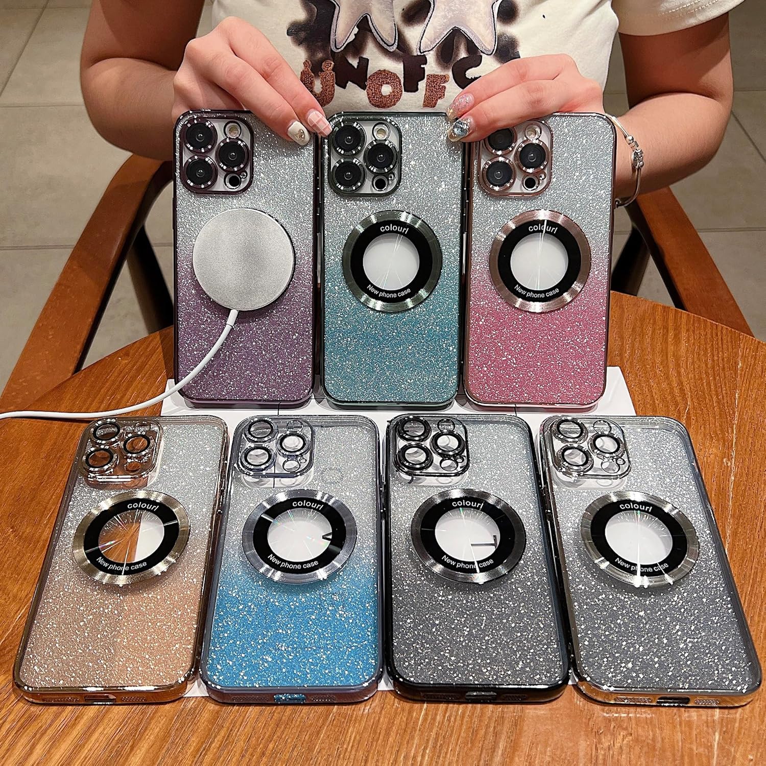 ZXDK Funda magnética con purpurina para iPhone 13 Pro Max, compatible con MagSafe con protector de cámara, funda suave y brillante de lujo, bonita y