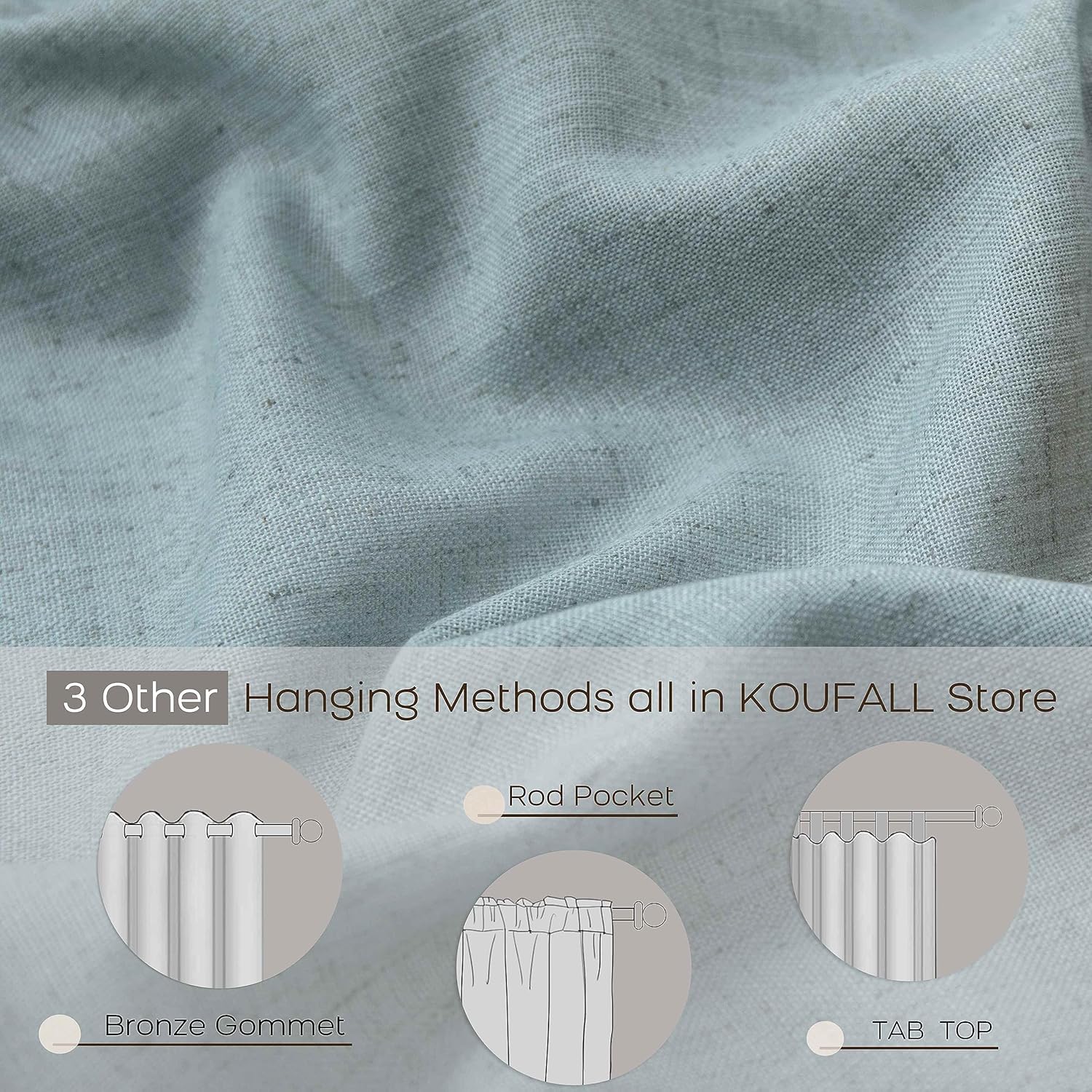 KOUFALL Cortinas transparentes de lino con bolsillo para barra de barra de color verde marino para dormitorio, 52 x 96 pulgadas de largo