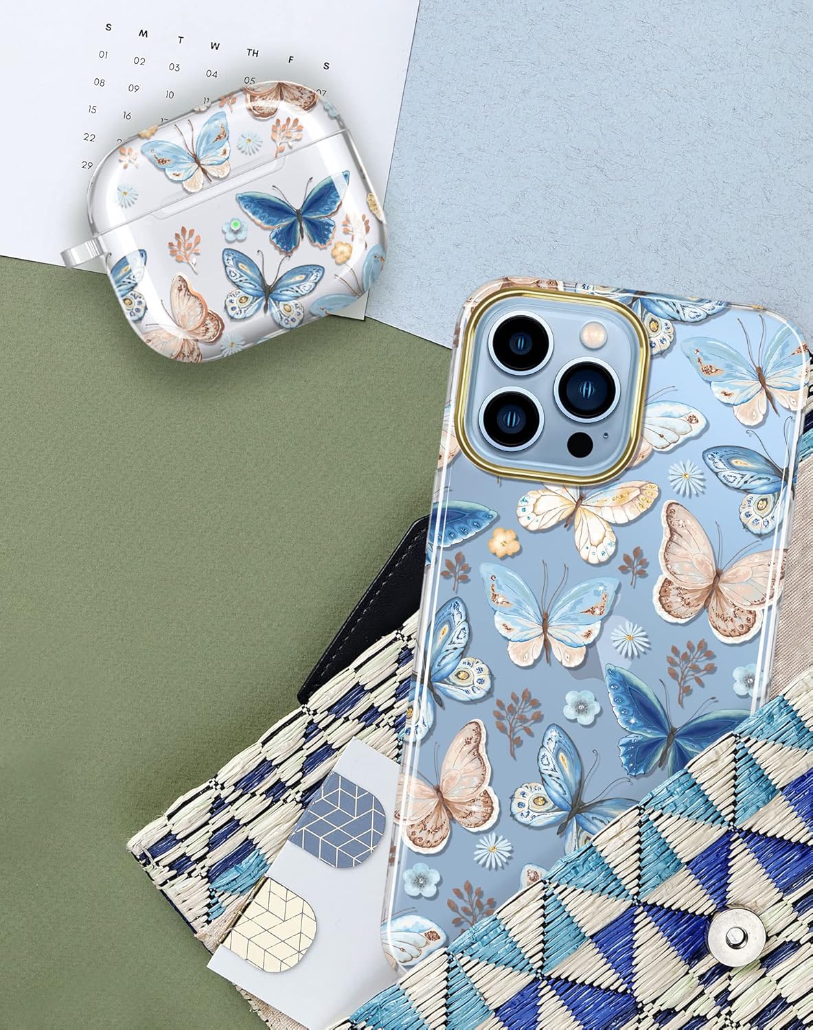 JAHOLAN Funda compatible con AirPods 3, funda transparente de mariposa, bonita funda protectora suave a prueba de golpes con llavero para mujeres y