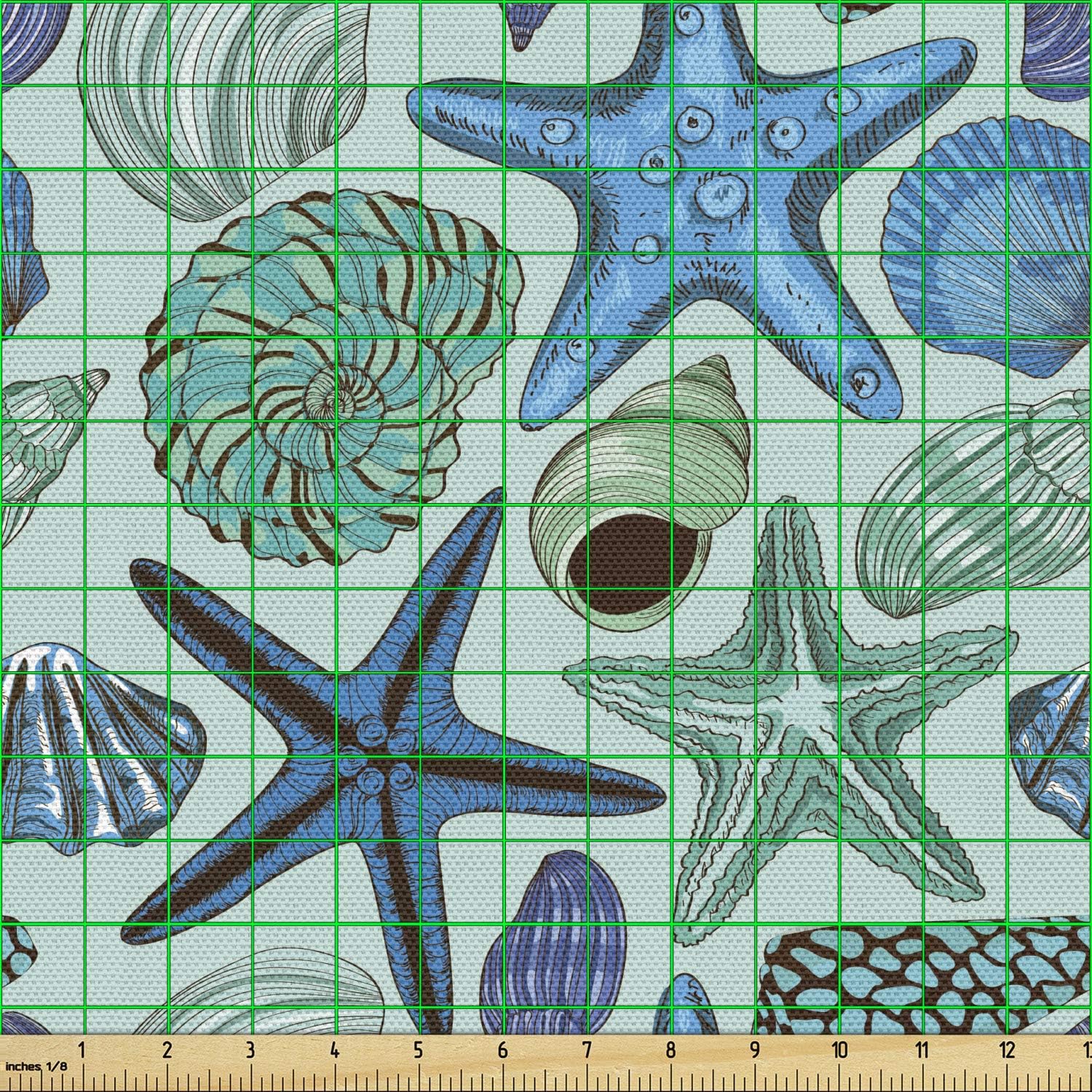 Ambesonne The Yard, tela de estrella de mar, composición inspirada en acuarios, conchas y vieiras tropicales, berberechos y almejas, tela decorativa