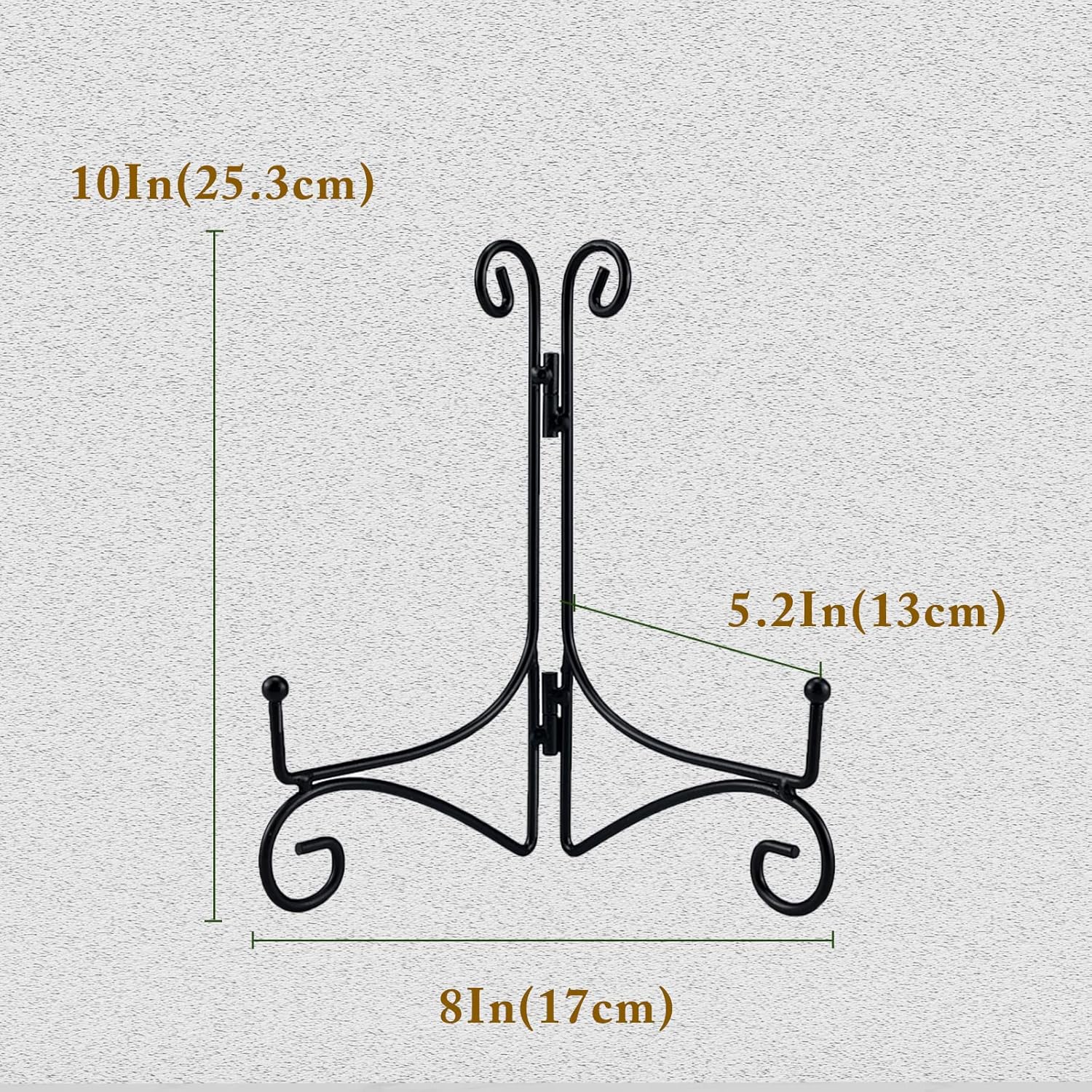SVENJBB Soporte de placa de hierro negro, soporte de placa de 10 pulgadas para exhibición, soportes de metal pequeños para libros de cocina, marco