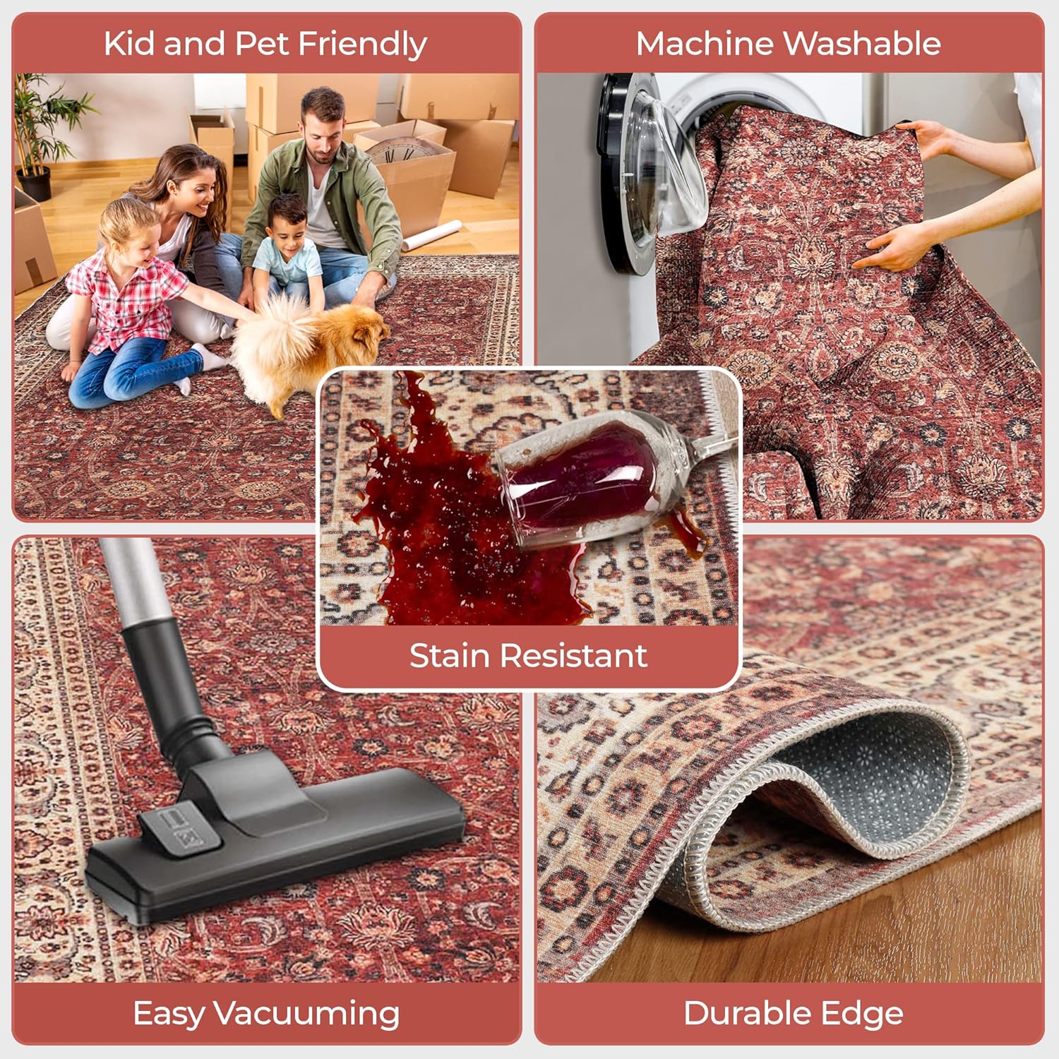 SUPERIOR Alfombra de área grande para interiores, parte trasera antideslizante para niños o mascotas, entrada, cocina, dormitorio, saladormitorio,