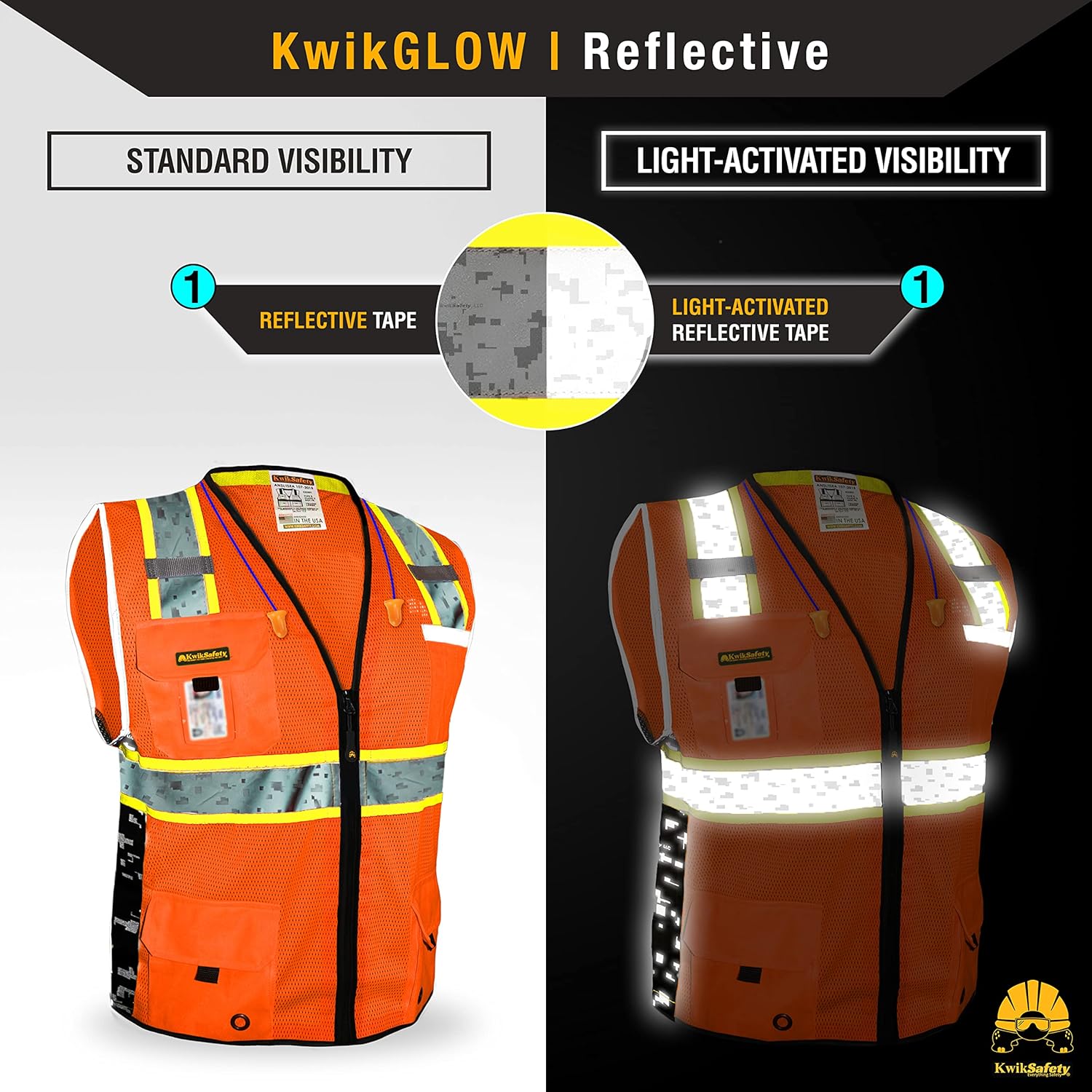 KwikSafety – Charlotte, NC – Chaleco de seguridad digital BIG KAHUNA edición limitada Clase 2 ANSI OSHA reflectante Hi Vis, equipo de trabajo