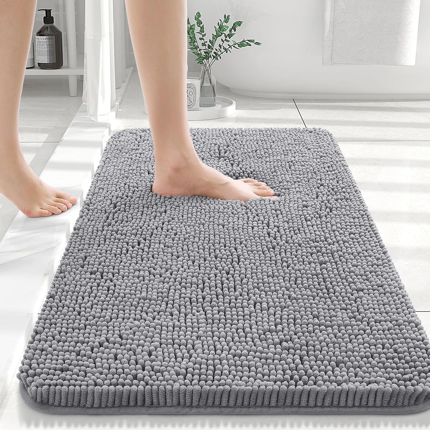 OLANLY Alfombras de baño de felpilla extrasuaves y absorbentes, antideslizantes, de secado rápido, lavables a máquina, para suelo de baño, bañera y