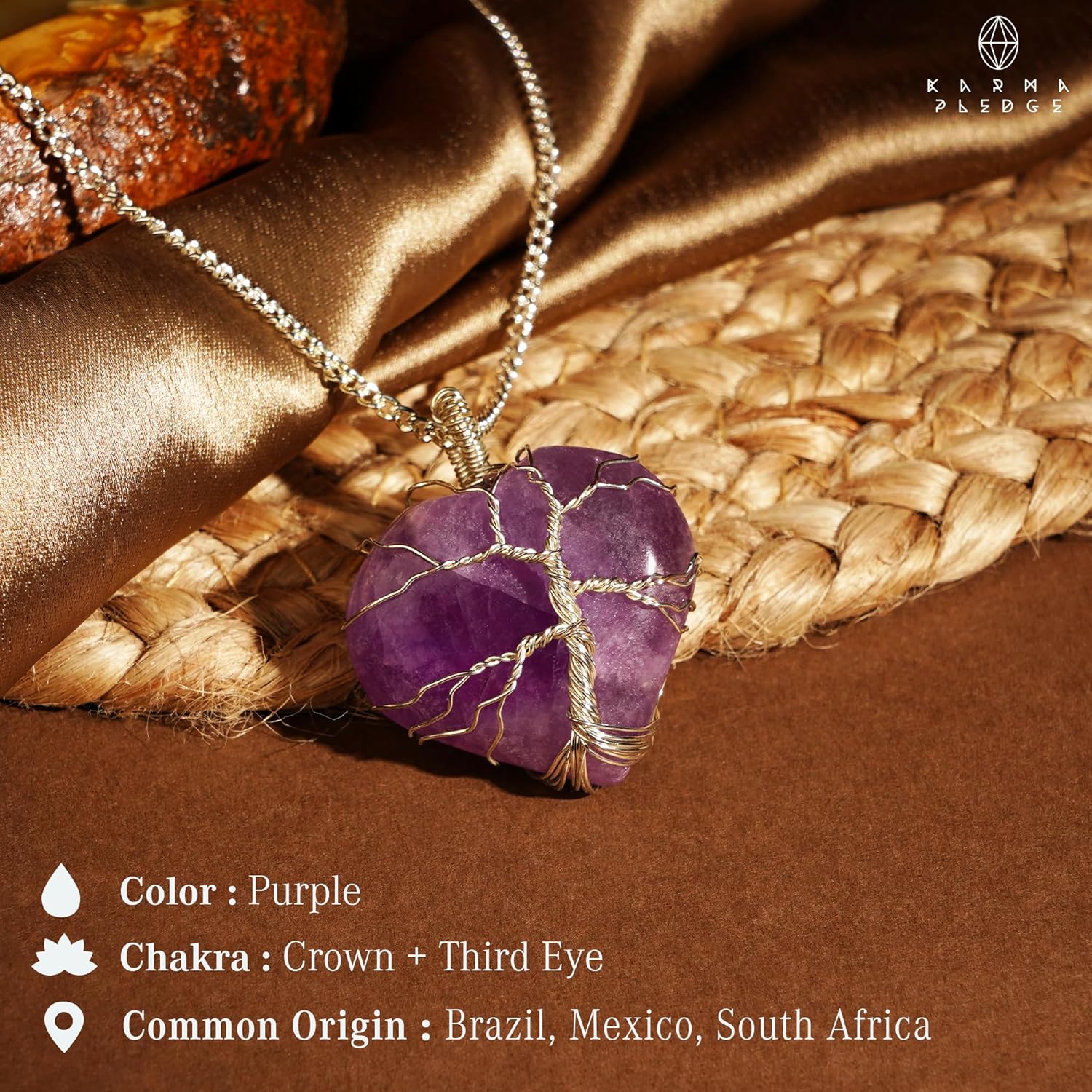 KARMAPLEDGE Collares de cristal curativo hechos a mano para mujeres y hombres, colgantes de cristal de chakra para curación, yoga, meditación,
