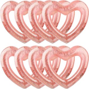 Paquete de 8 anillos inflables de natación con forma de corazón flotadores para mujeres y niñas, suministros de fiesta en la playa Paquete de 8 anillos inflables de natación con forma de corazón flotadores para mujeres y niñas, suministros de fiesta en la playa