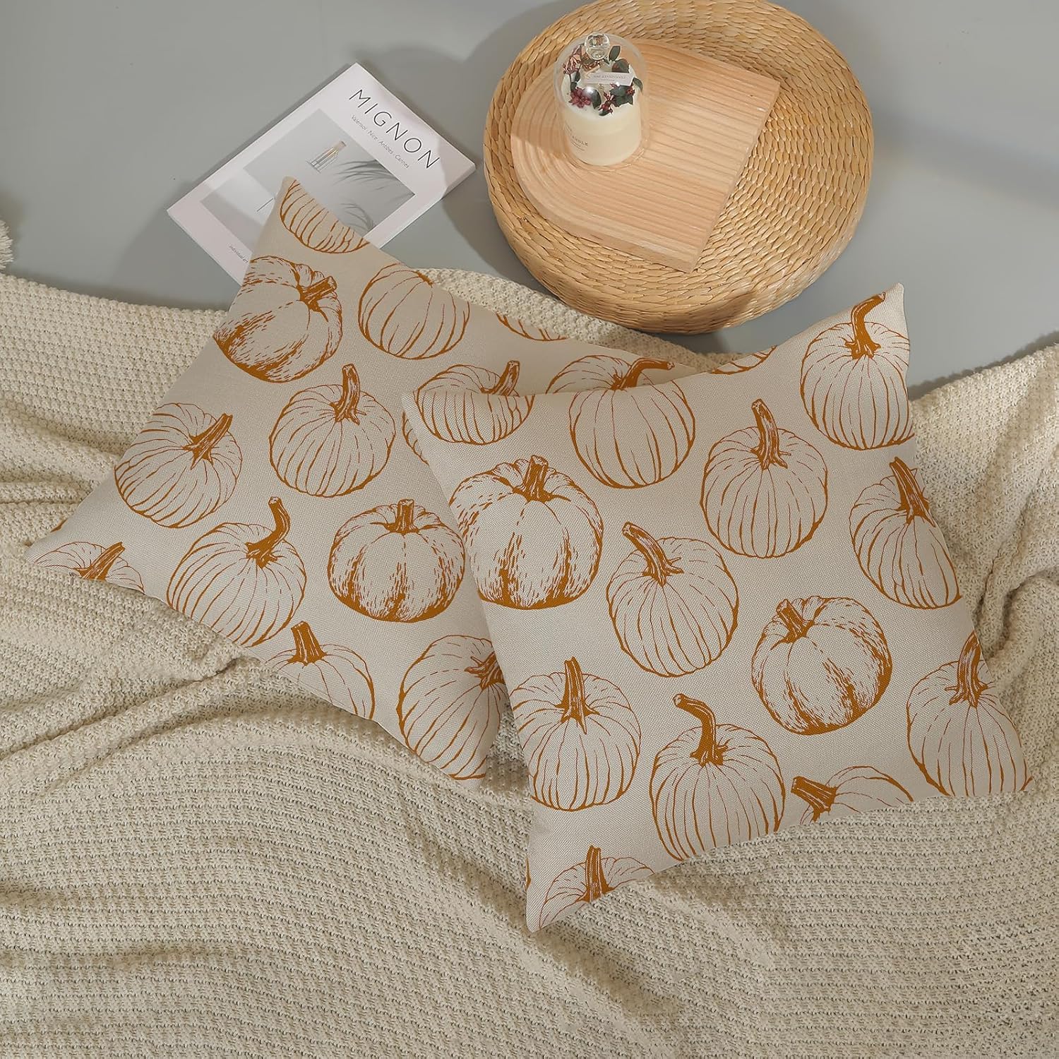 Yxuiyal Fundas de almohada de otoño de 16 x 16 pulgadas, juego de 2 fundas de almohada de otoño de calabaza naranja de cosecha, Acción de Gracias,
