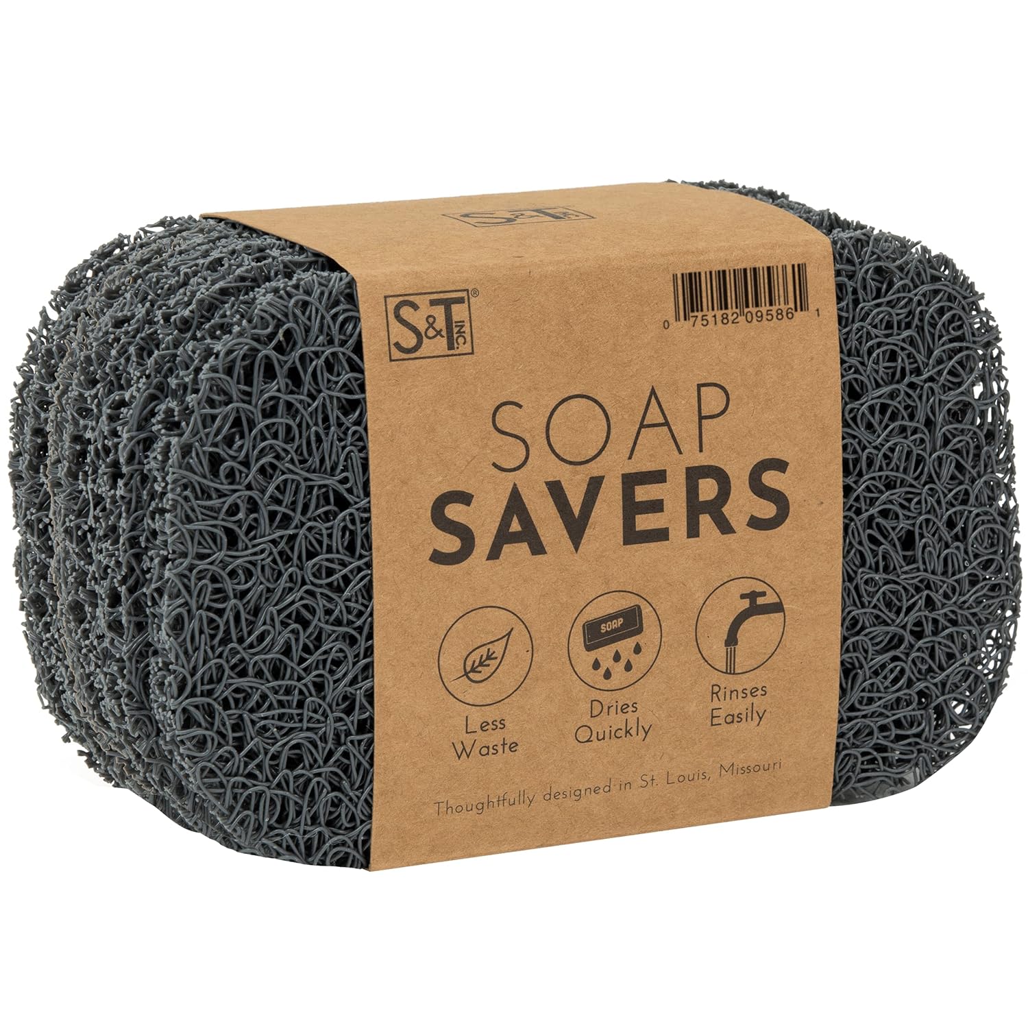 S&T INC. Jabonera para cocina y baño, protector de jabón para jabón de manos y jabón en barra, paquete de 6, 2.9 x 4.4 pulgadas, gris oscuro