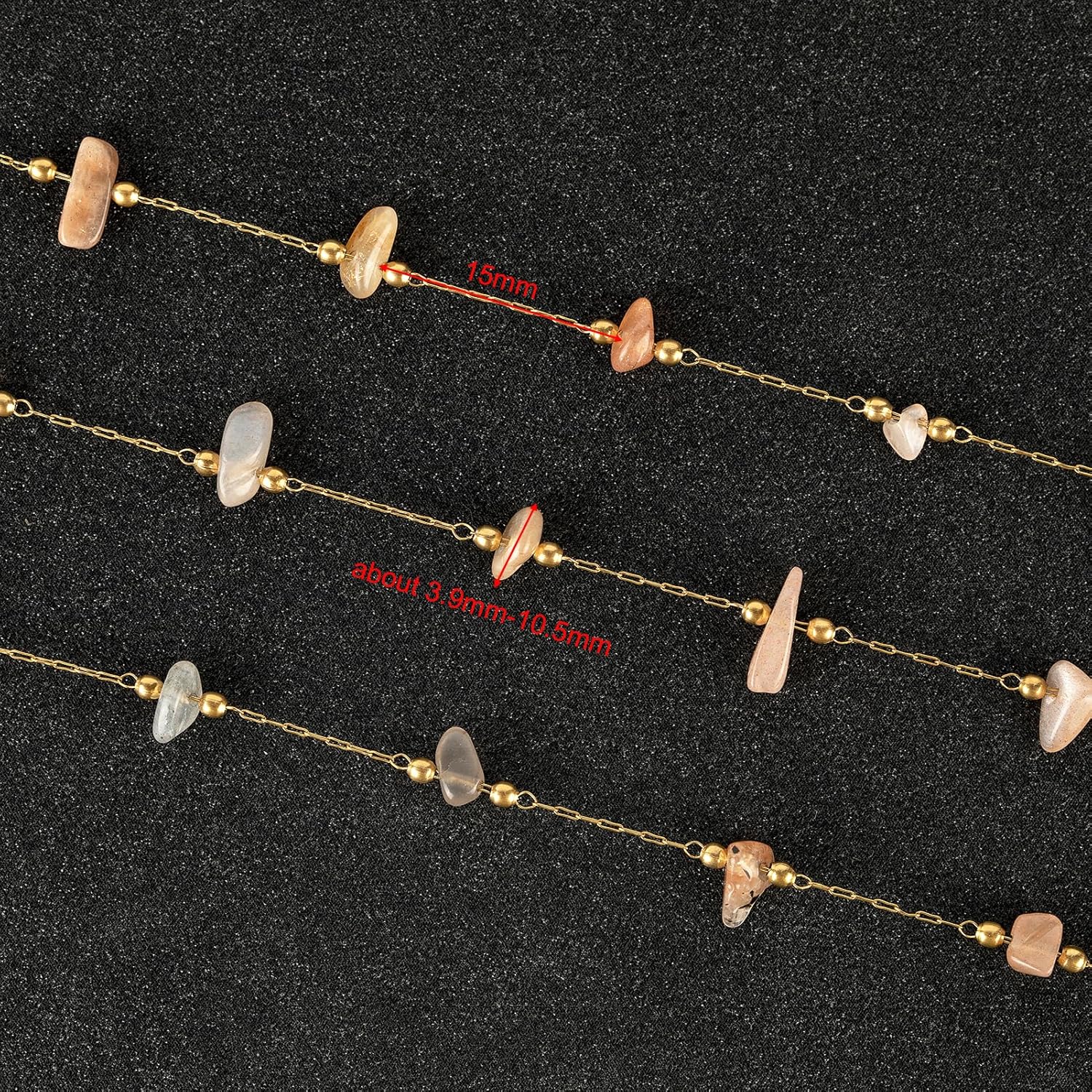 UMAOKANG Cadena a granel de cuentas de piedra natural de 4 yardas para hacer joyas, rollo de cadena de clip de acero inoxidable chapado en oro