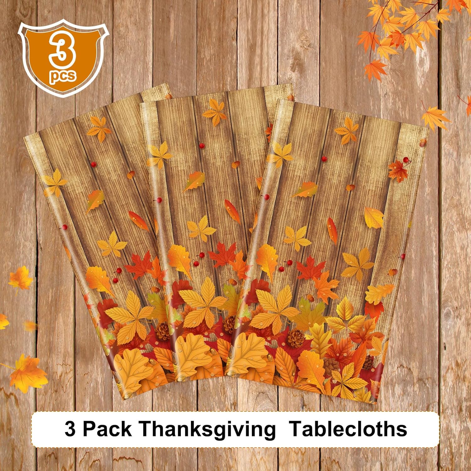 Tiamon 3 piezas de decoración de otoño para interiores de Acción de Gracias, mantel de otoño de grano de madera, cubierta de mesa de fiesta de