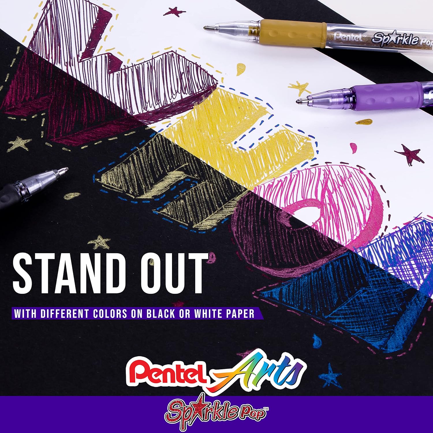 Pentel Sparkle Pop K91-DP – Bolígrafo de gel metálico, (0.039 pulgadas), línea llamativa, rosa