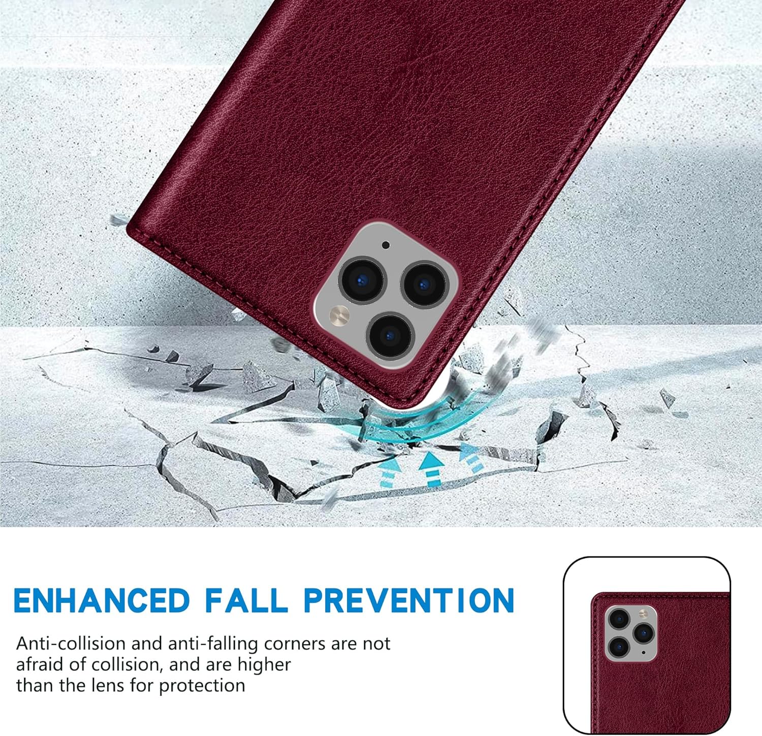 ZZXX Funda tipo cartera para iPhone 11 Pro Max, 3 ranuras para tarjetas con bloqueo RFID, funda protectora de cuero magnético fuerte para teléfono