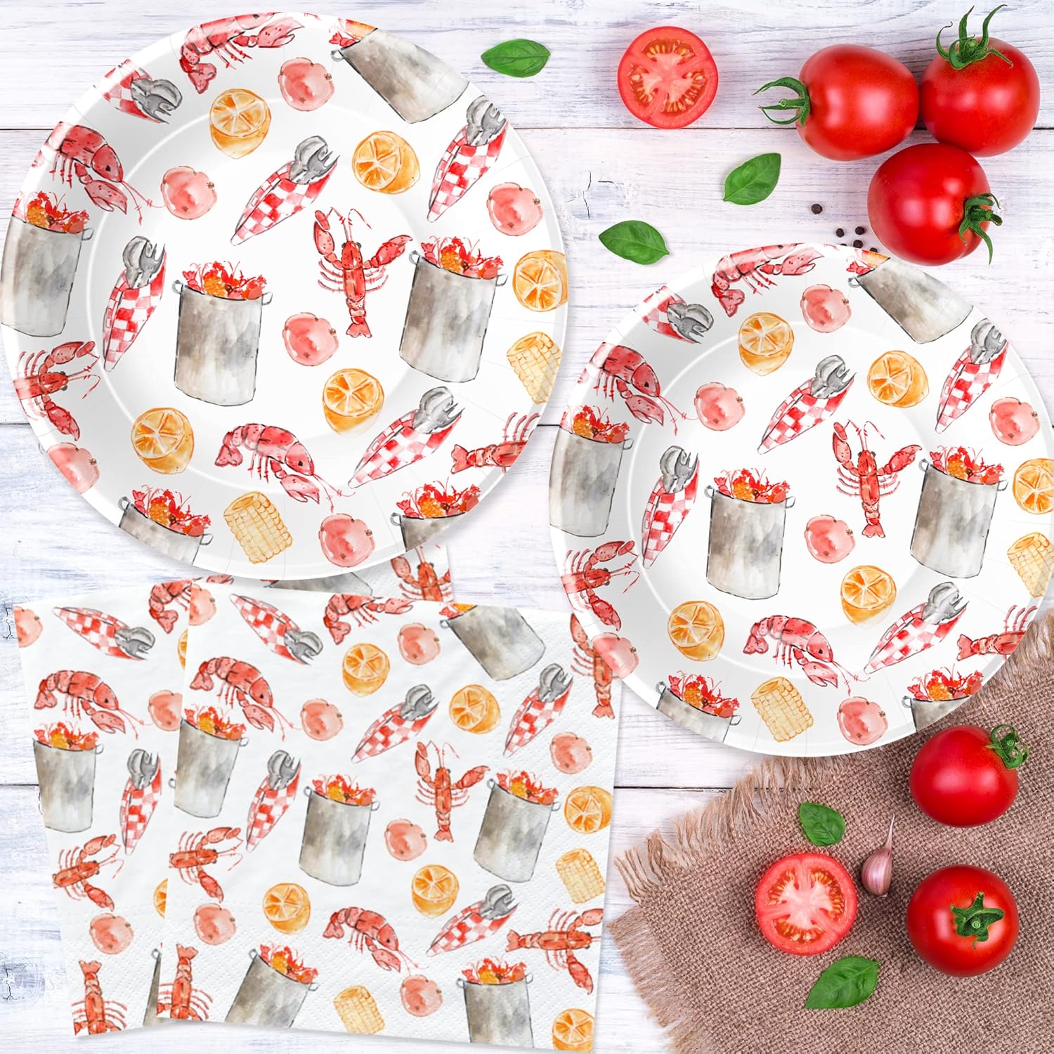 APOWBLS Suministros para fiestas de cangrejo de cangrejo  Platos temáticos de langosta y servilletas, suministros para fiesta, plato, taza,