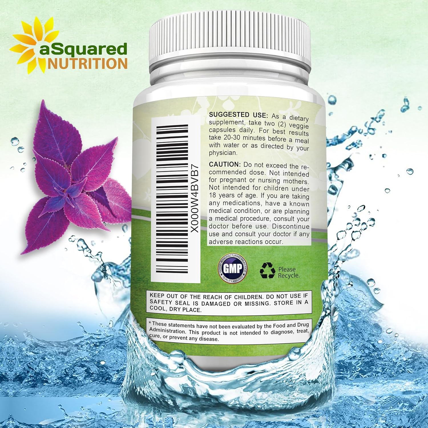 aSquared Nutrition Forskolin 500mg Max Strength -120 cápsulas, suplemento natural para combustible puro de pérdida de peso, píldoras de dieta Coleus