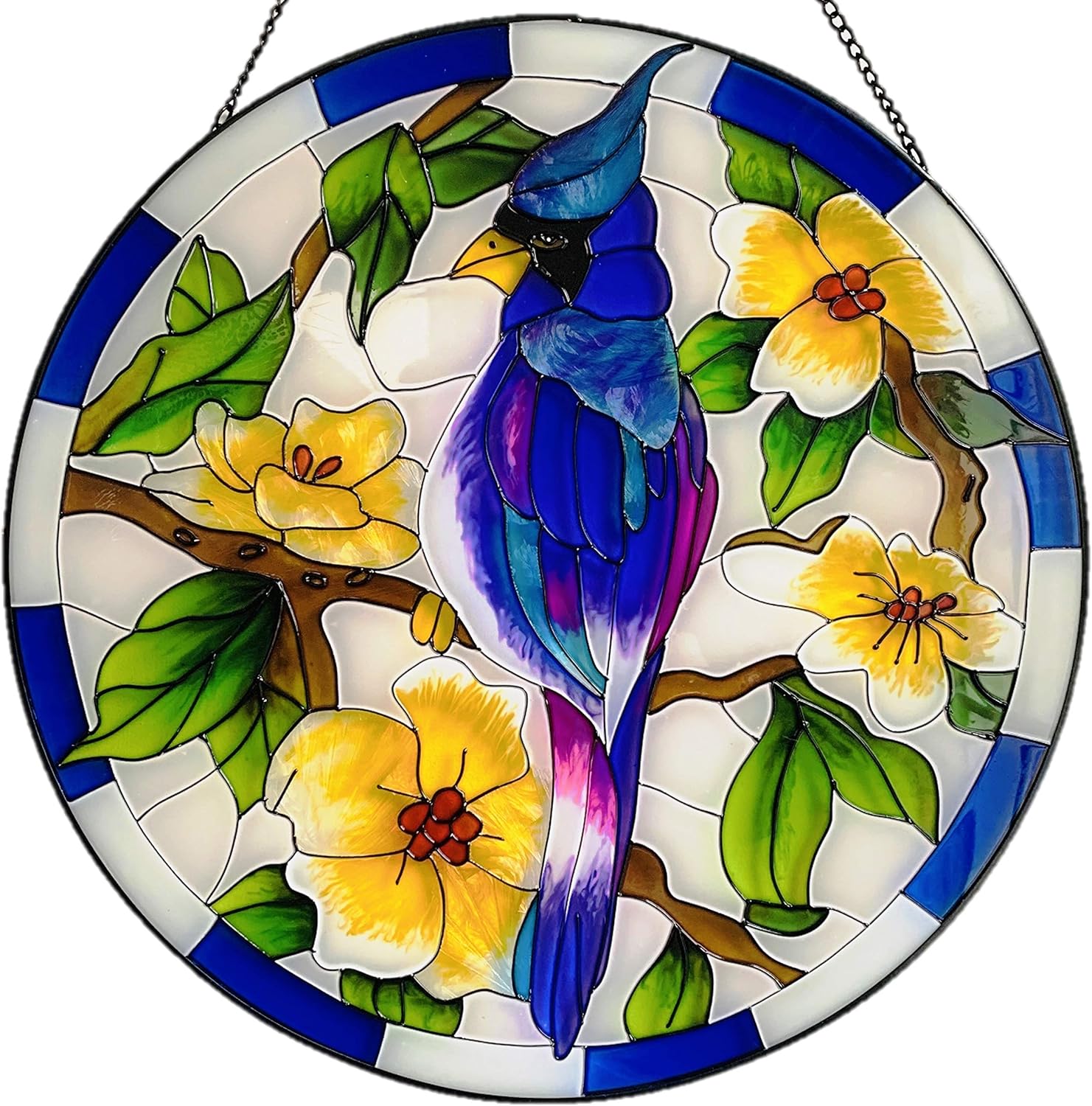 Lio’s Art Panel decorativo para colgar ventanas de vidrieras pintadas  Redondo grande de 10 pulgadas  Arte hecho a mano con cardenal de loro pájaro