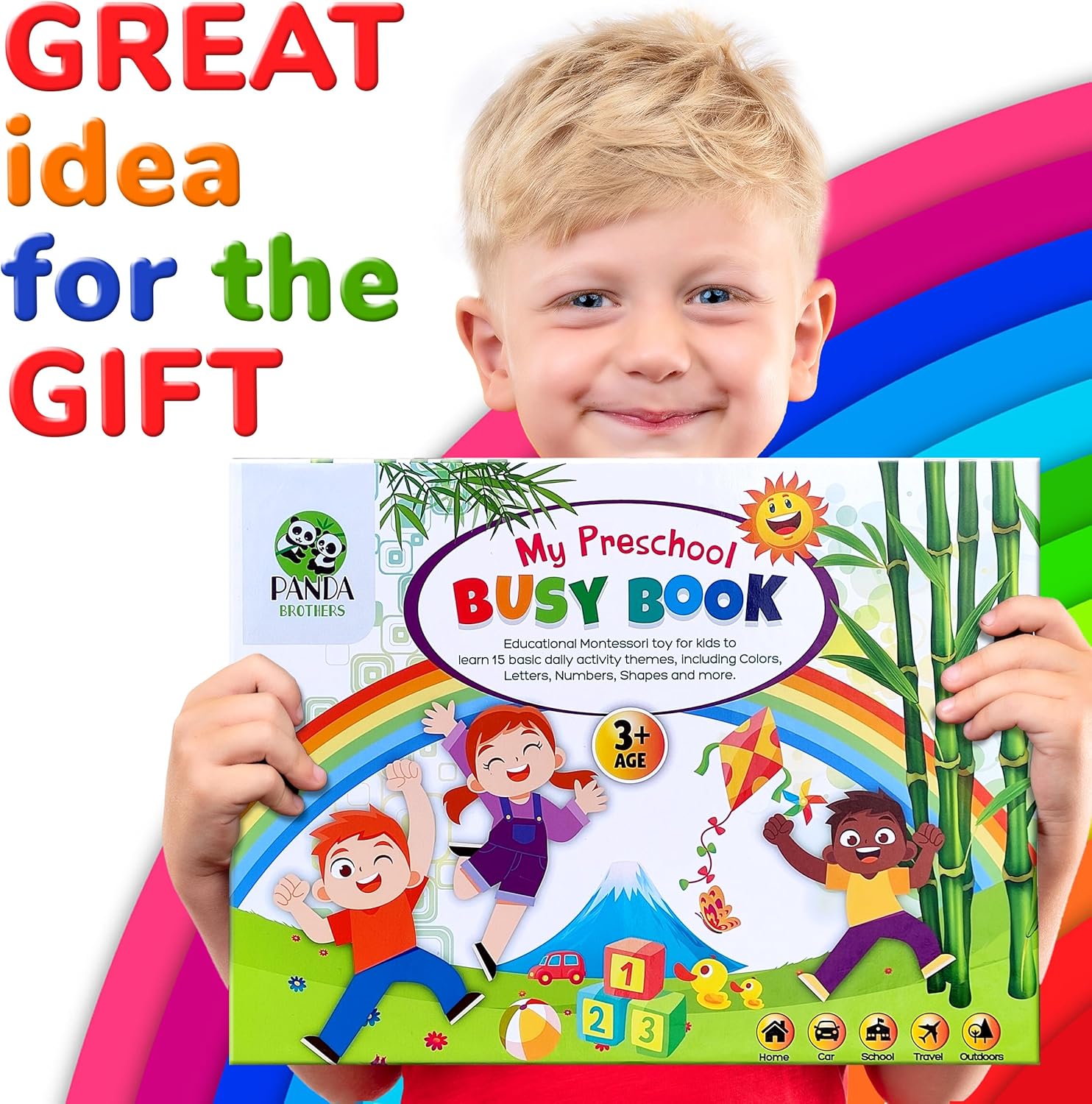 Panda Brothers Libro ocupado para niños pequeños, juguetes Montessori para 3, 4, 5 años, actividades de aprendizaje preescolar, juguetes educativos