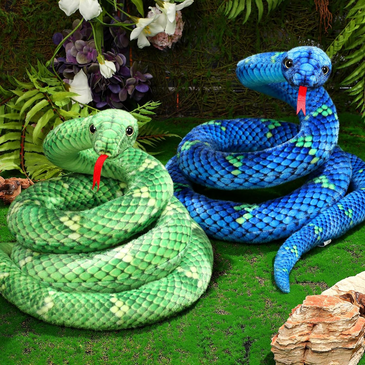 Hiboom 2 piezas de Boa Constrictor gigante de peluche de serpiente, serpiente gigante realista de 80 pulgadas, serpiente de peluche realista para