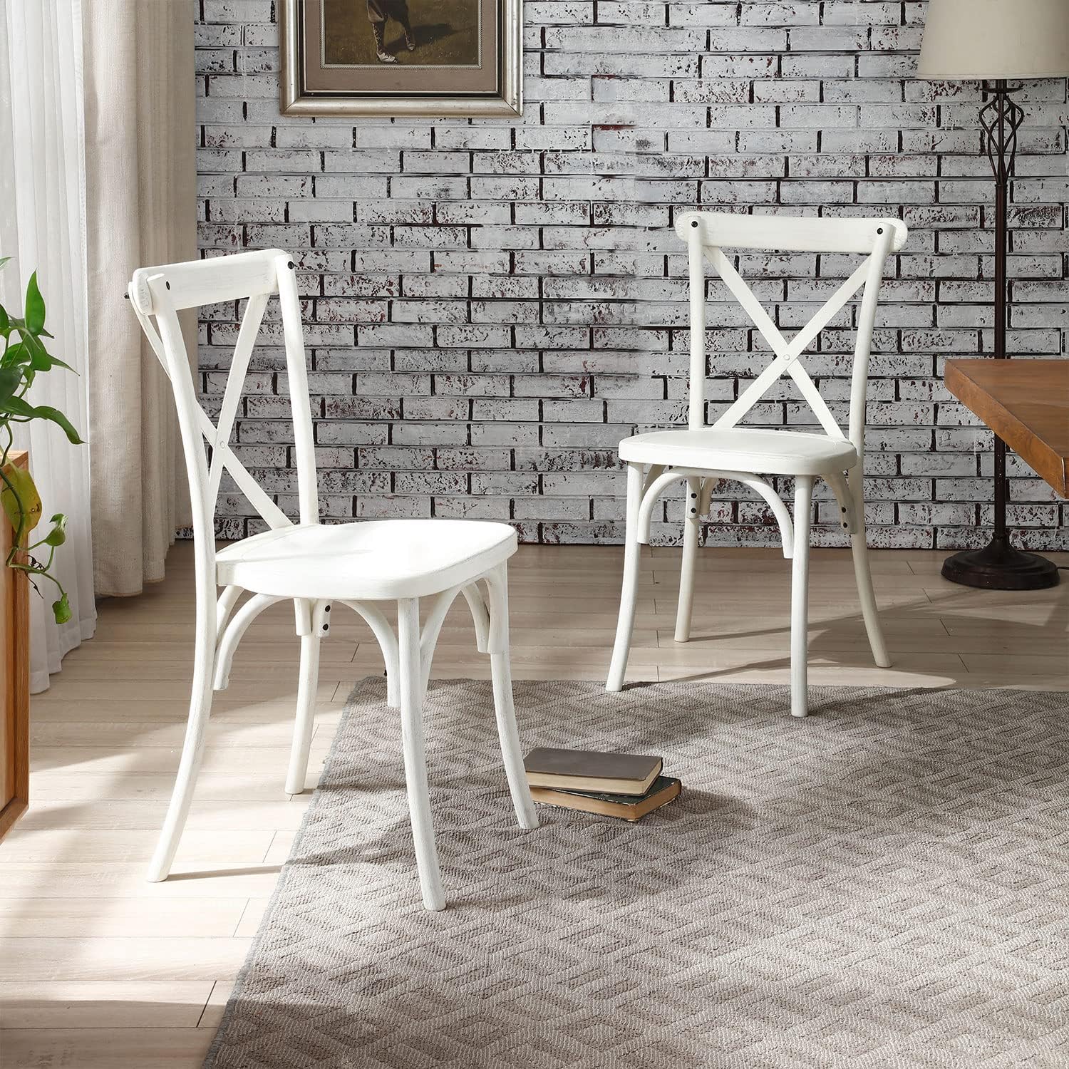 LyuHome Juego de 2 sillas de comedor, muebles para sillas con respaldo, paquete de 2, sillas de madera sintética de granja, respaldo elegante y